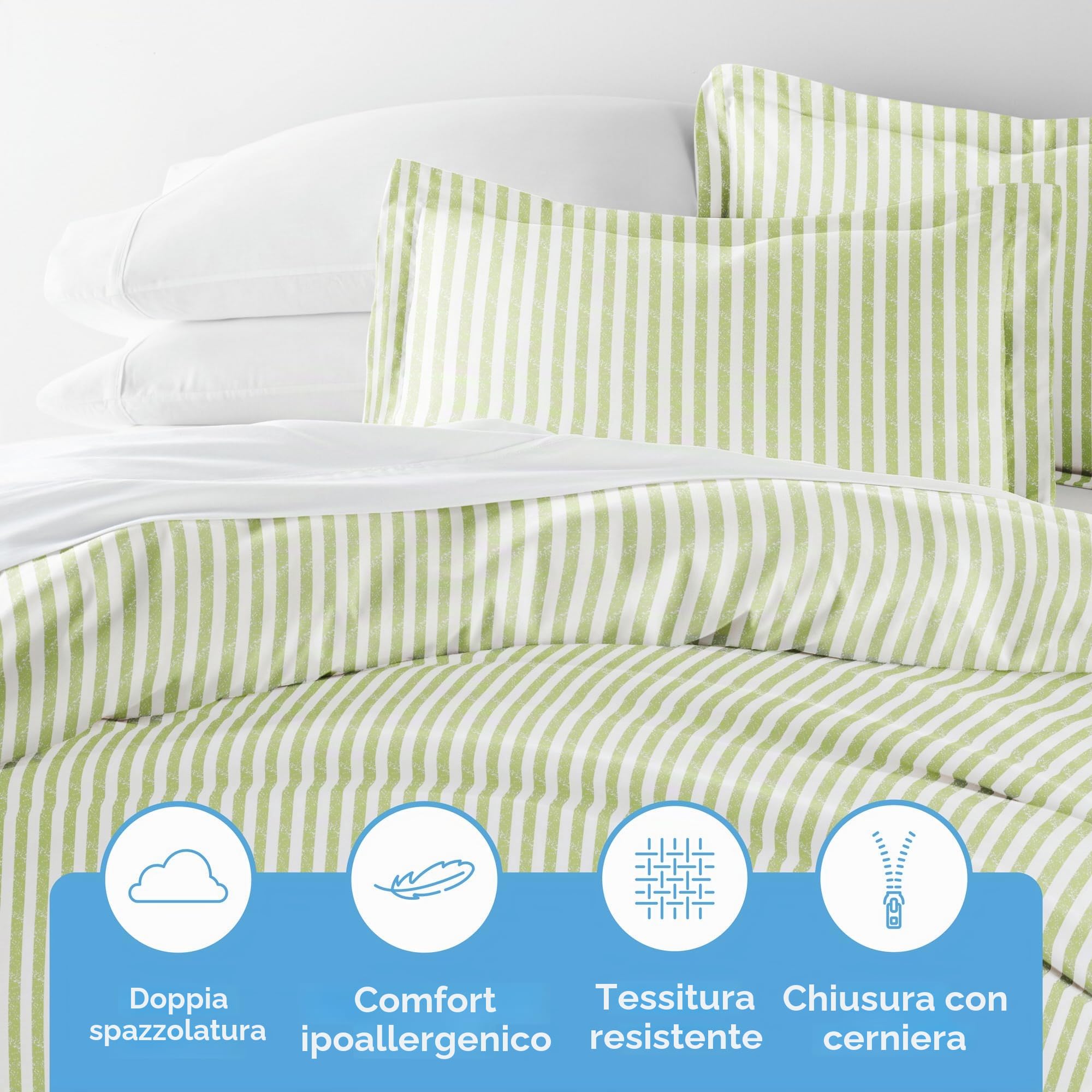 Linen Market Set di lenzuola, cotone, a righe robuste, color salvia, per letto matrimoniale