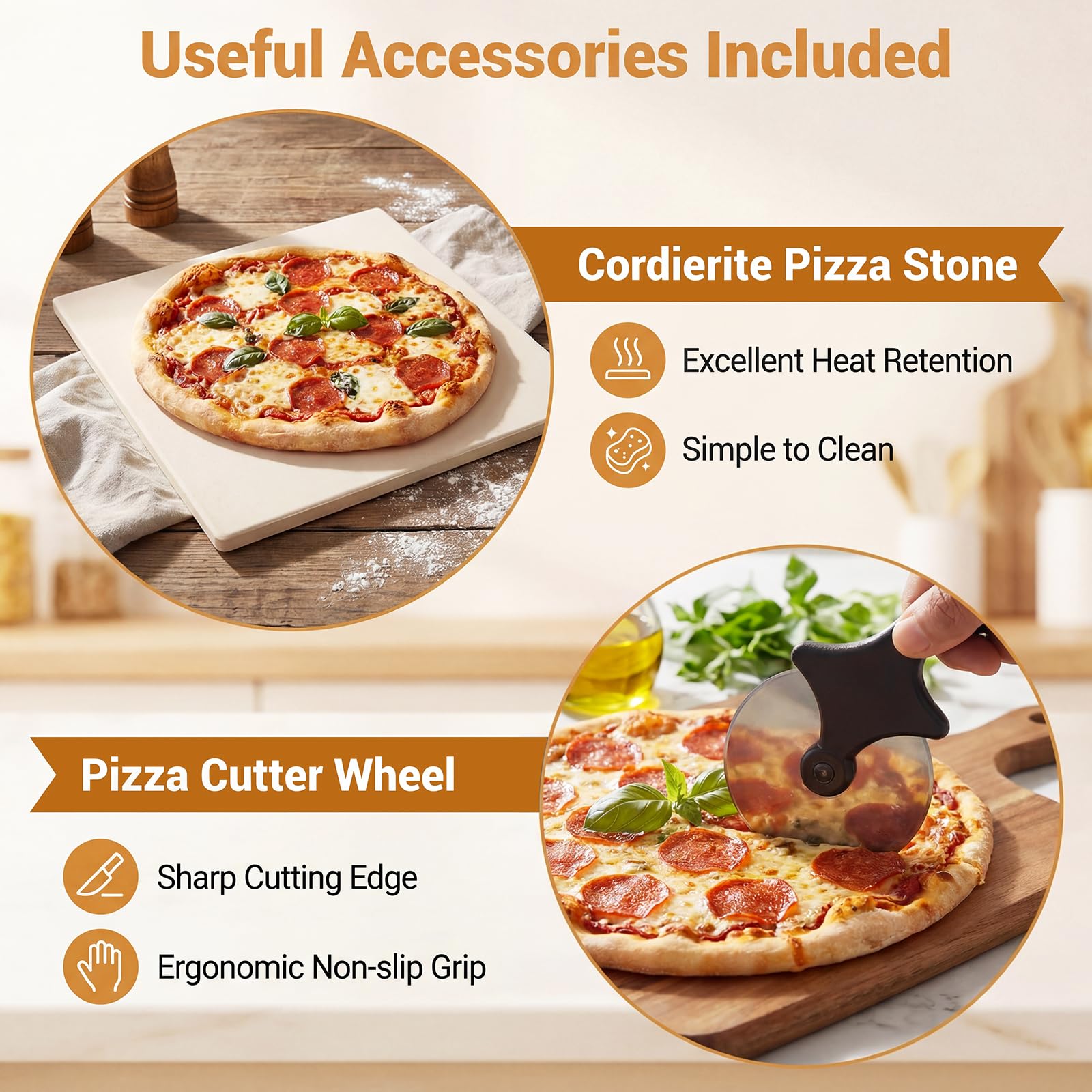 LIFEZEAL Four Électrique pour Pizza, Four de Table avec 6 Programmes, Cuisson en 2 Minutes, Température et Temps Réglables, Machine de Table pour Pizza à 400℃ avec Pierre Rétractable, Couteau à pizza