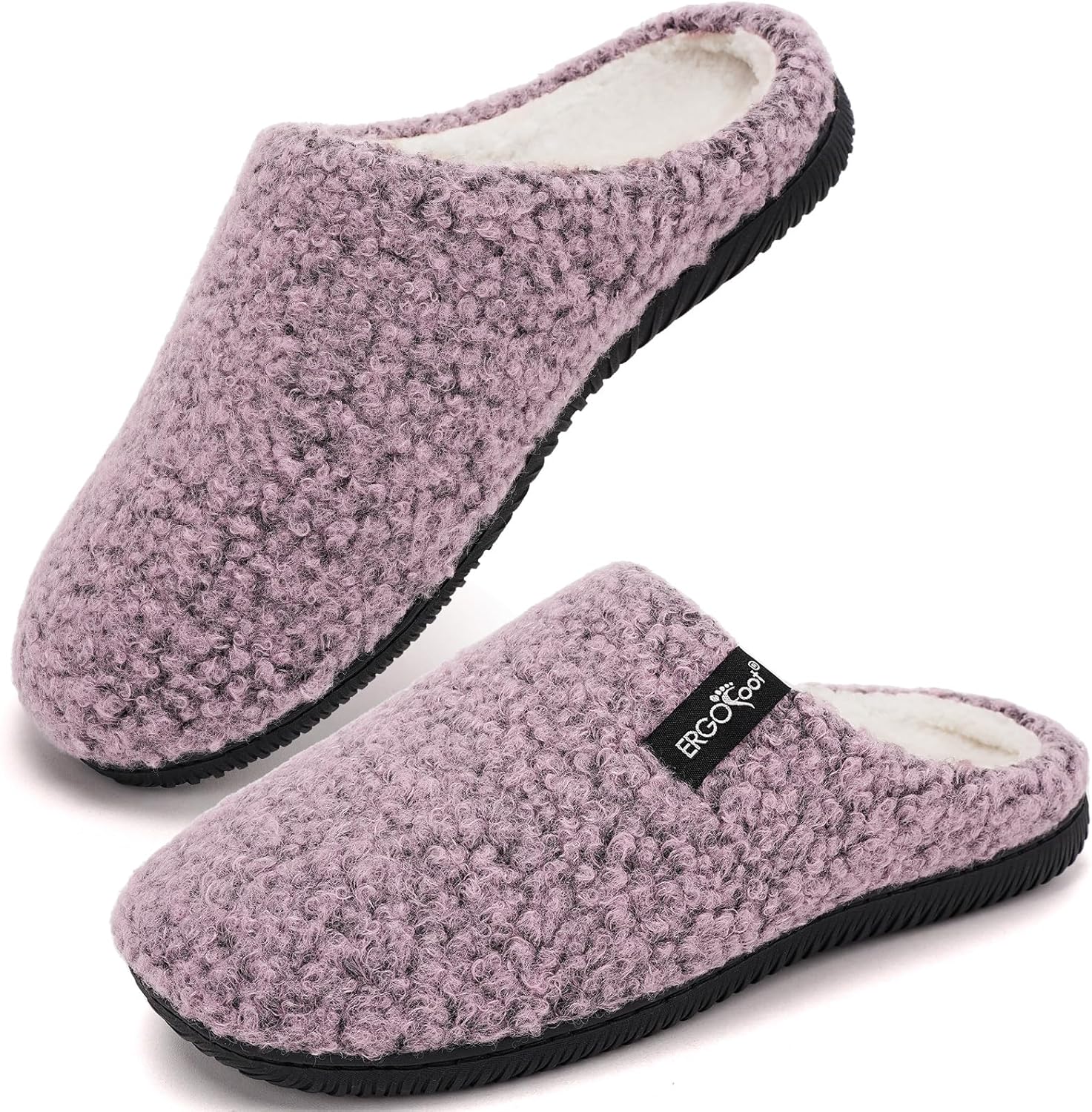 ERGOfoot Arch Support Orthopedic Slippers for Plantar Fasciitis, Sherpa Fleece Clog Style -Machine Washable Non-Slip Indoor Outdoor House Slippers for Women& Men