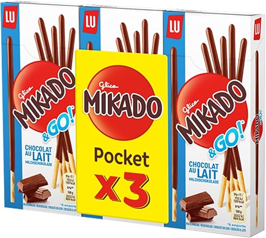 Mikado Milk Chocolate, Thin and Crispy Stick, Covered with Tasty Milk Chocolate, Practical to Eat and Suitable for Any Occasion, 3 x 39g (3 Packs of 39g)