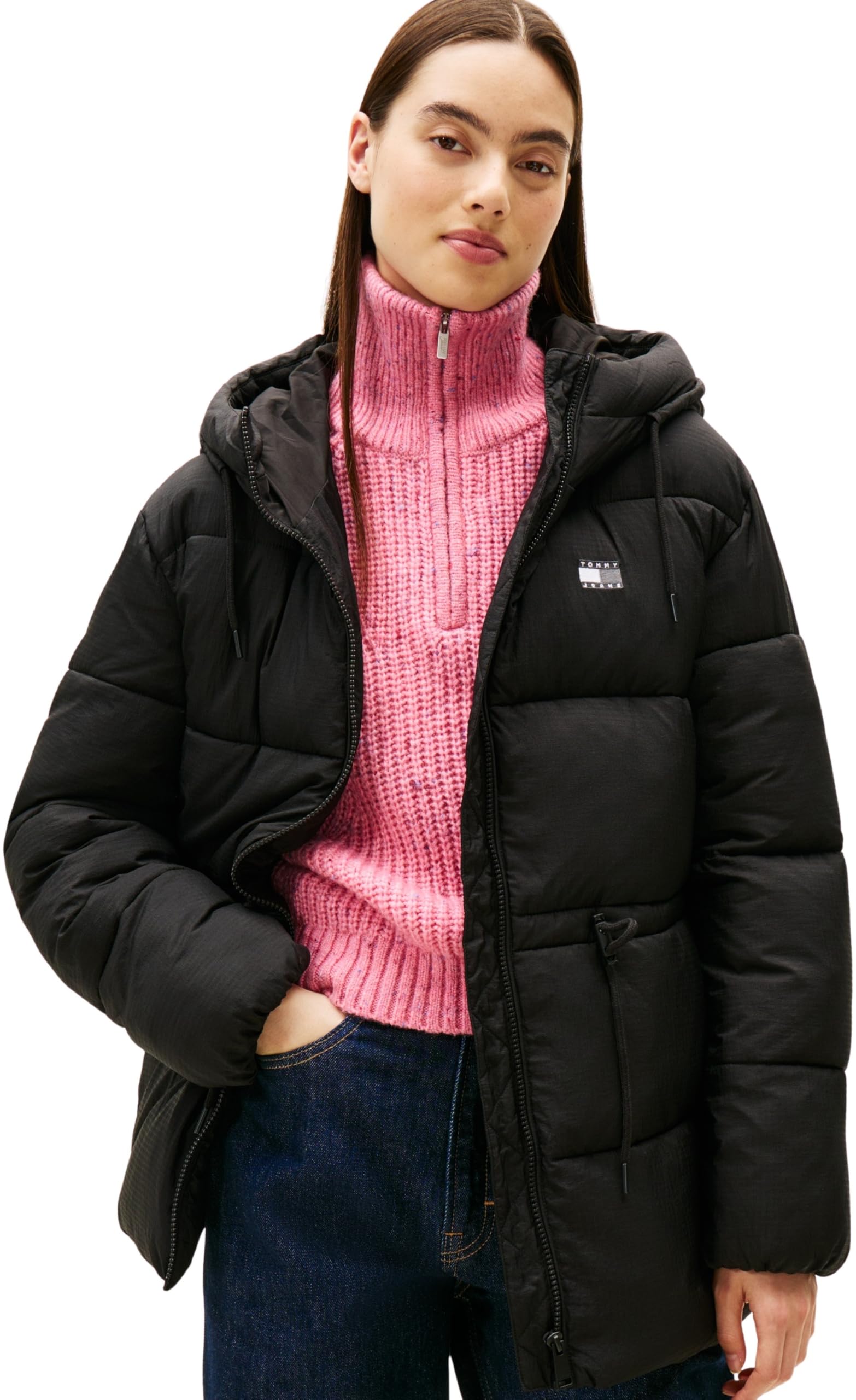 Tommy Jeans Damen Tjw Hooded Midi Puffer Jacket Dw0dw21626 Pufferjacke (1er Pack)