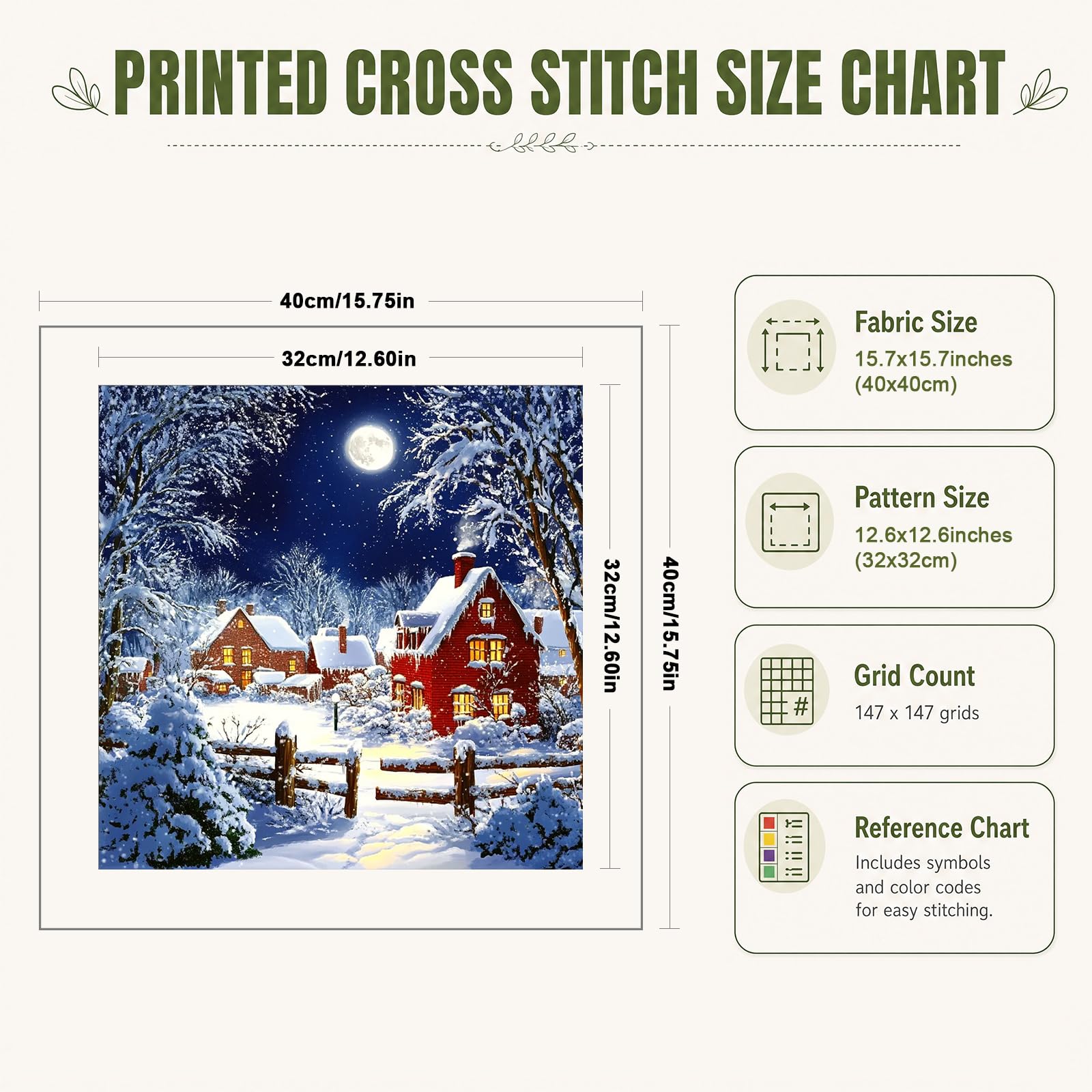 Xmas Cottage Full 14CT 2 nici DIY Zestawy do haftu krzyżykowego 40x40cm