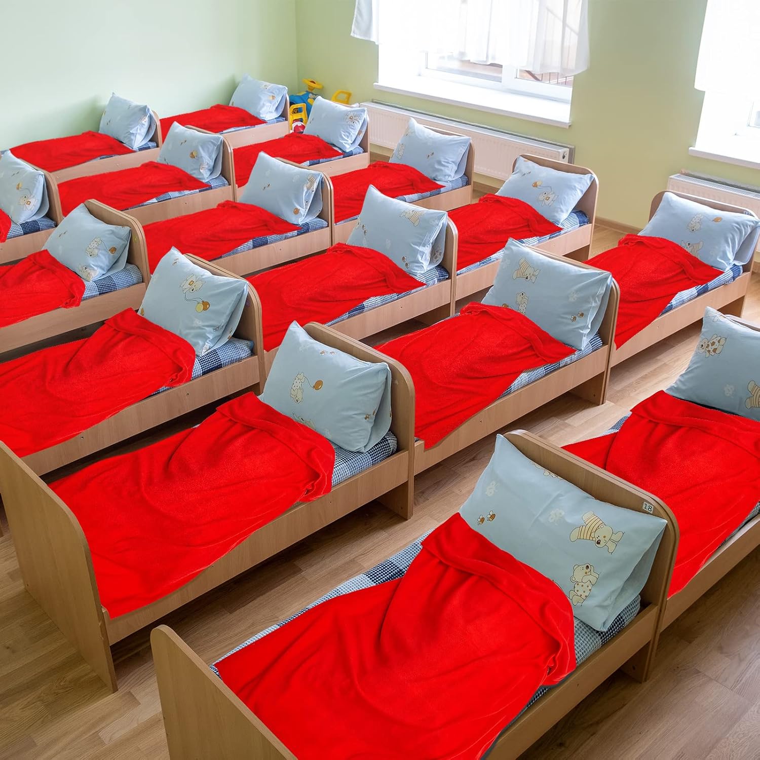 Juexica 8-Piece Daycare Cot Nap Blanket Set - Toddler & Kids Fleece Blankets, 36 x 48 Inch (Red)