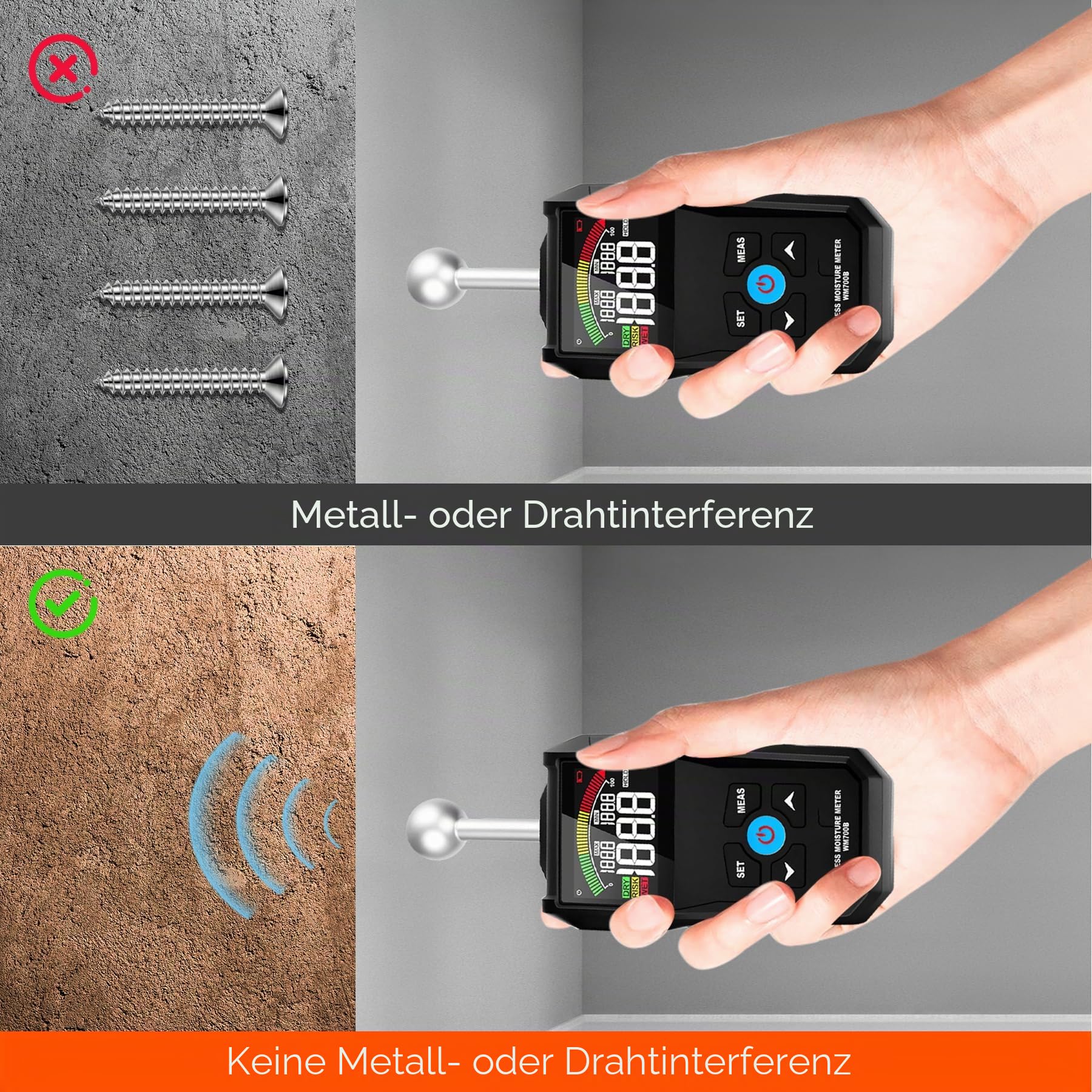 Feuchtigkeitsmessgerät Ofeace Feuchtigkeitsmessgerät Wänd mit Kugelsensor für Zerstörungsfreie Bereichsscans 20-40 mm Moisture Meter für Mauerwerk, Holz, Beton, Estrich & Gips Holzfeuchtemessgerät