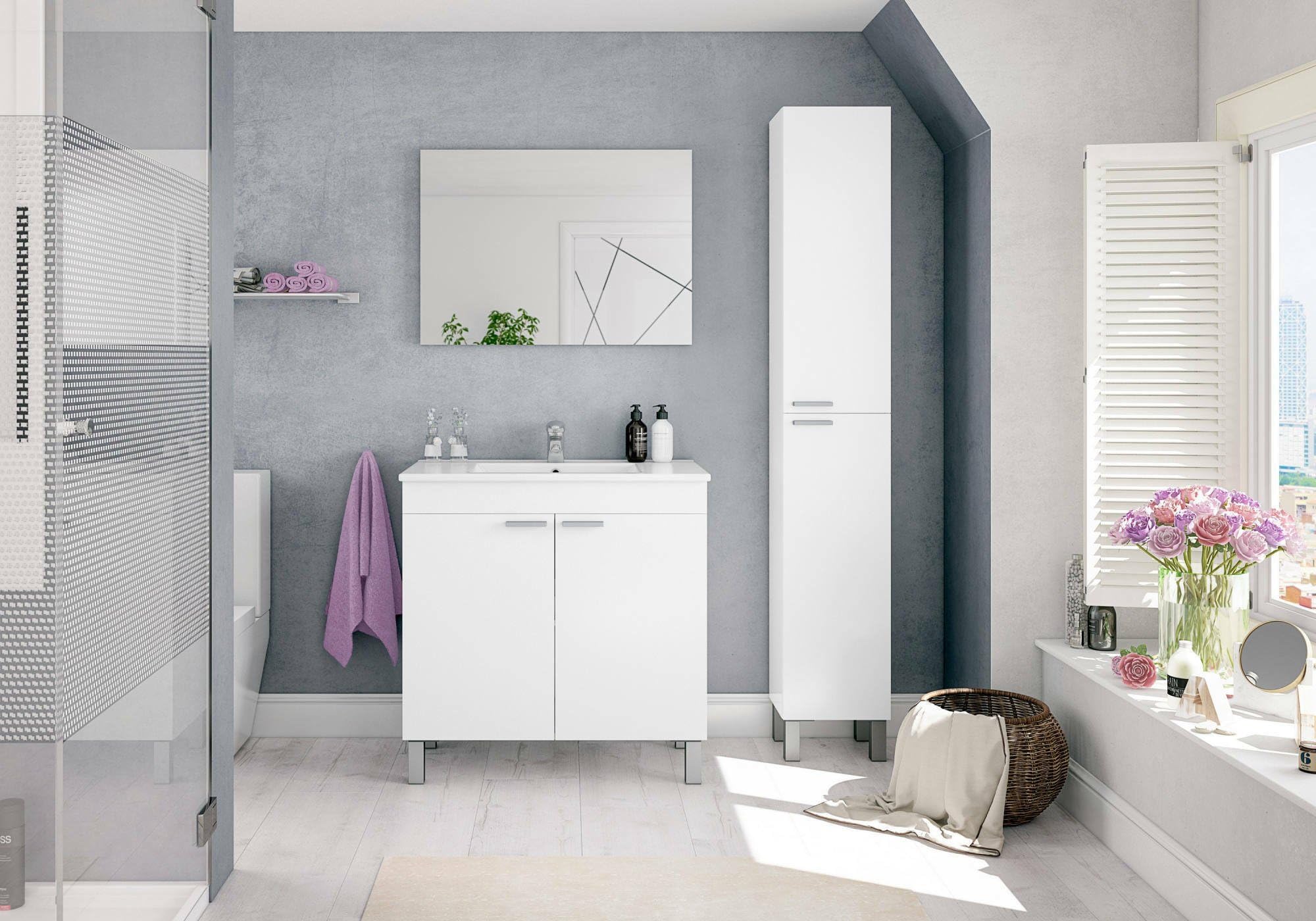 Armario Baño Con Espejo Dmora Mueble Para TV De Salón Con Dos Puertas Y Dos  Pequeñas Baldas Abiertas, Blanco Brillo, 120 Mueble Baño Con Espejo, image size:2000x1400