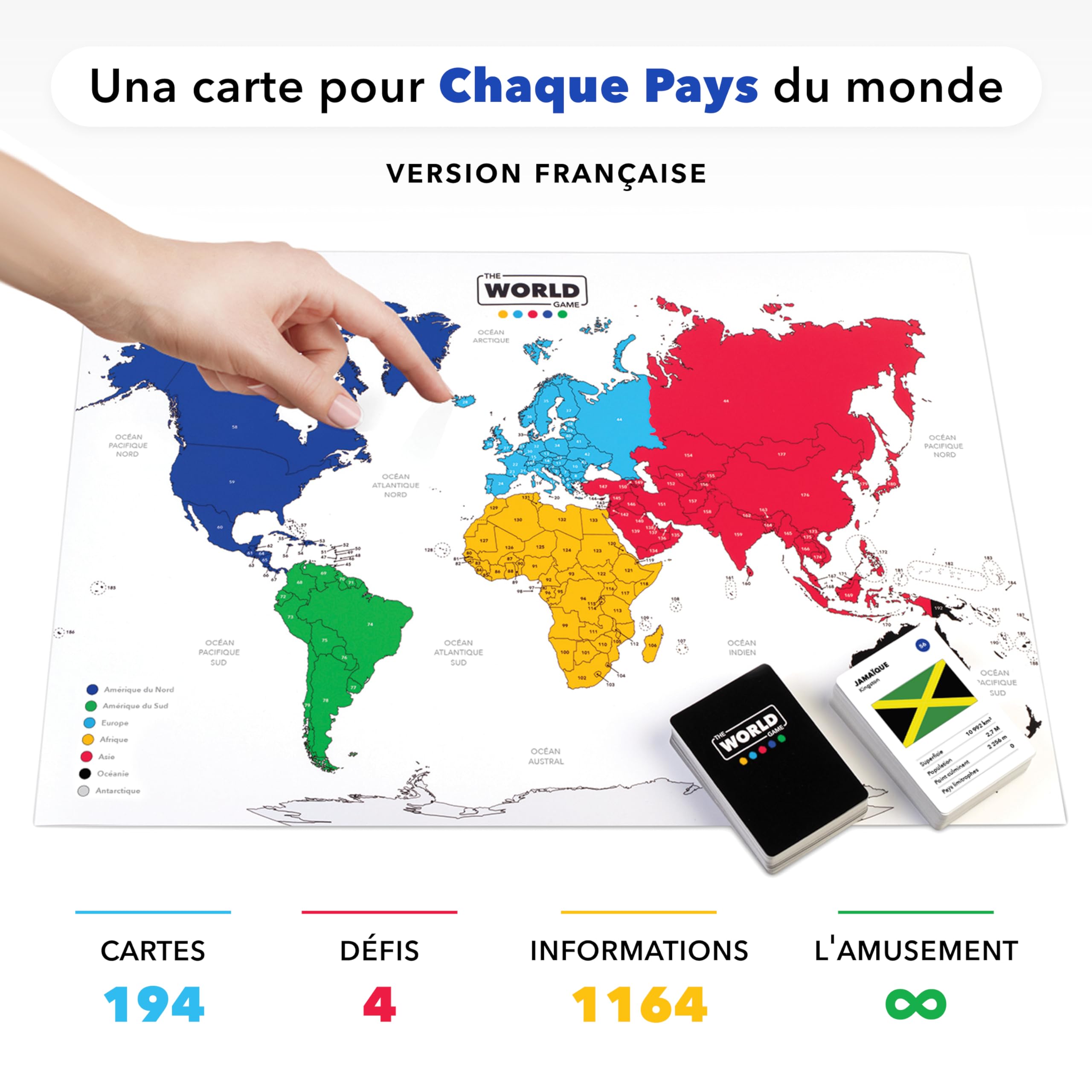 The World Game - Jeu de Géographie avec Carte du Monde - Jeu Société Éducatif pour Enfant, Famille et Adultes - Un Cadeau Parfait pour Garçons et Filles - français