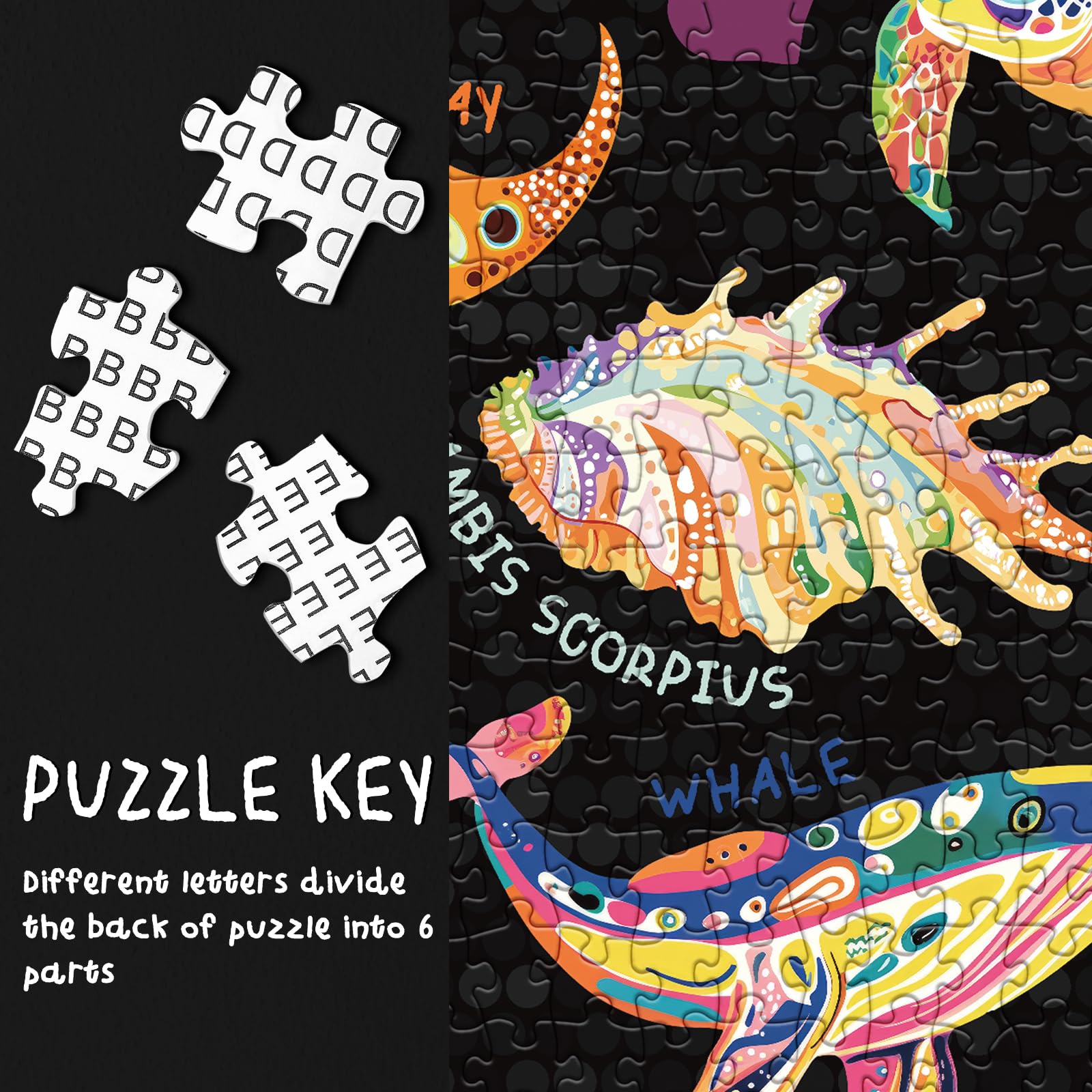 Ocean Animal Puzzle for Adults 1000 Pieces, Colorful Collage Jigsaw Puzzle, Fish Sea Turtle Whale Seashell Seahorse Marine Puzzle - Image 7
