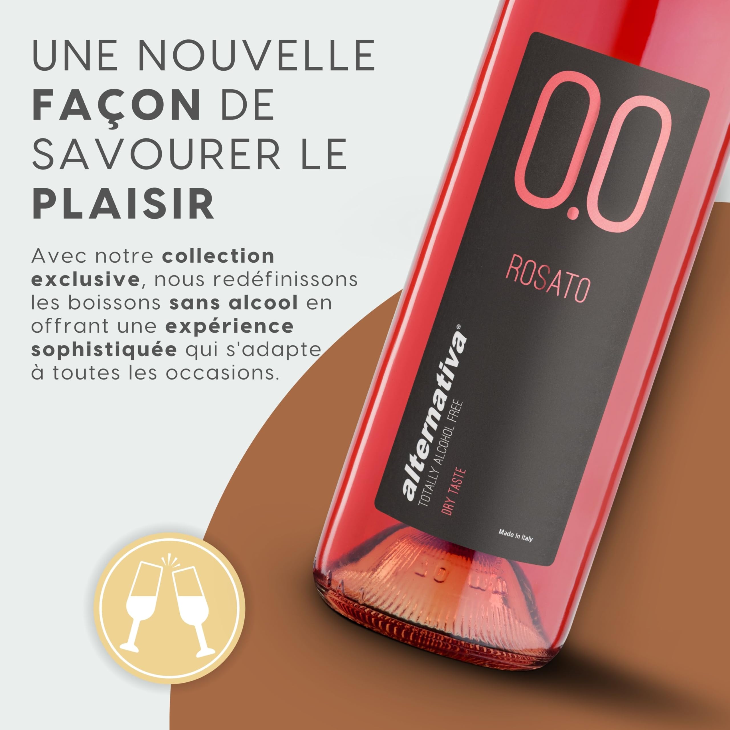 ALTERNATIVA Rosé Sec Sans Alcool 0.0% - Pack de 6 Bouteilles de 750 ml | Italien Désalcoolisé - Idéal pour Célébrations et Cadeaux