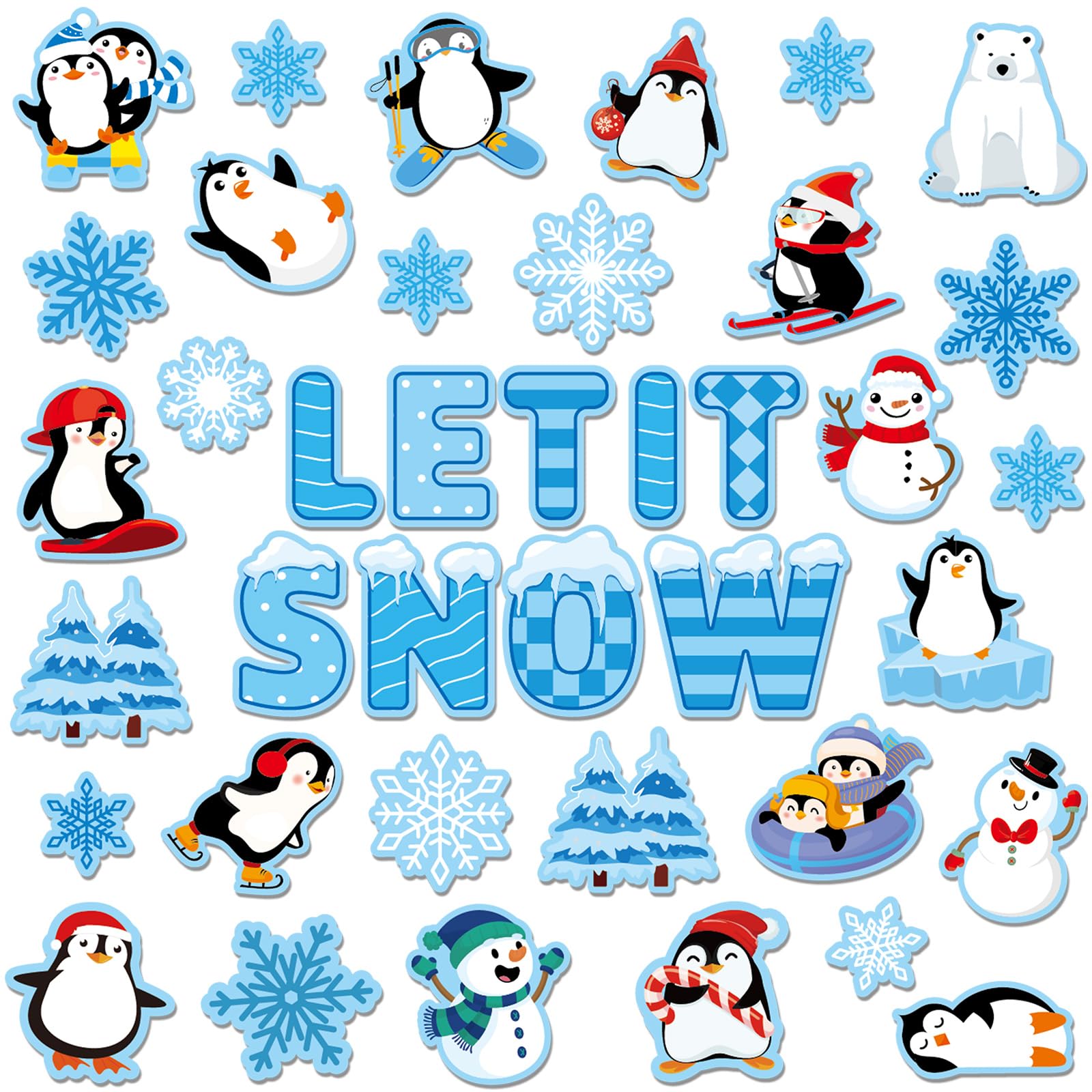 36 Pieces Christmas Refrigerator Magnets Winter Magnetic Refrigerator Cover Let It Snow Fridge Magnet Stickers Snowman Snowflake Holiday Decoration for Car Mailbox Locker Fridge Cabinets Home Decor
