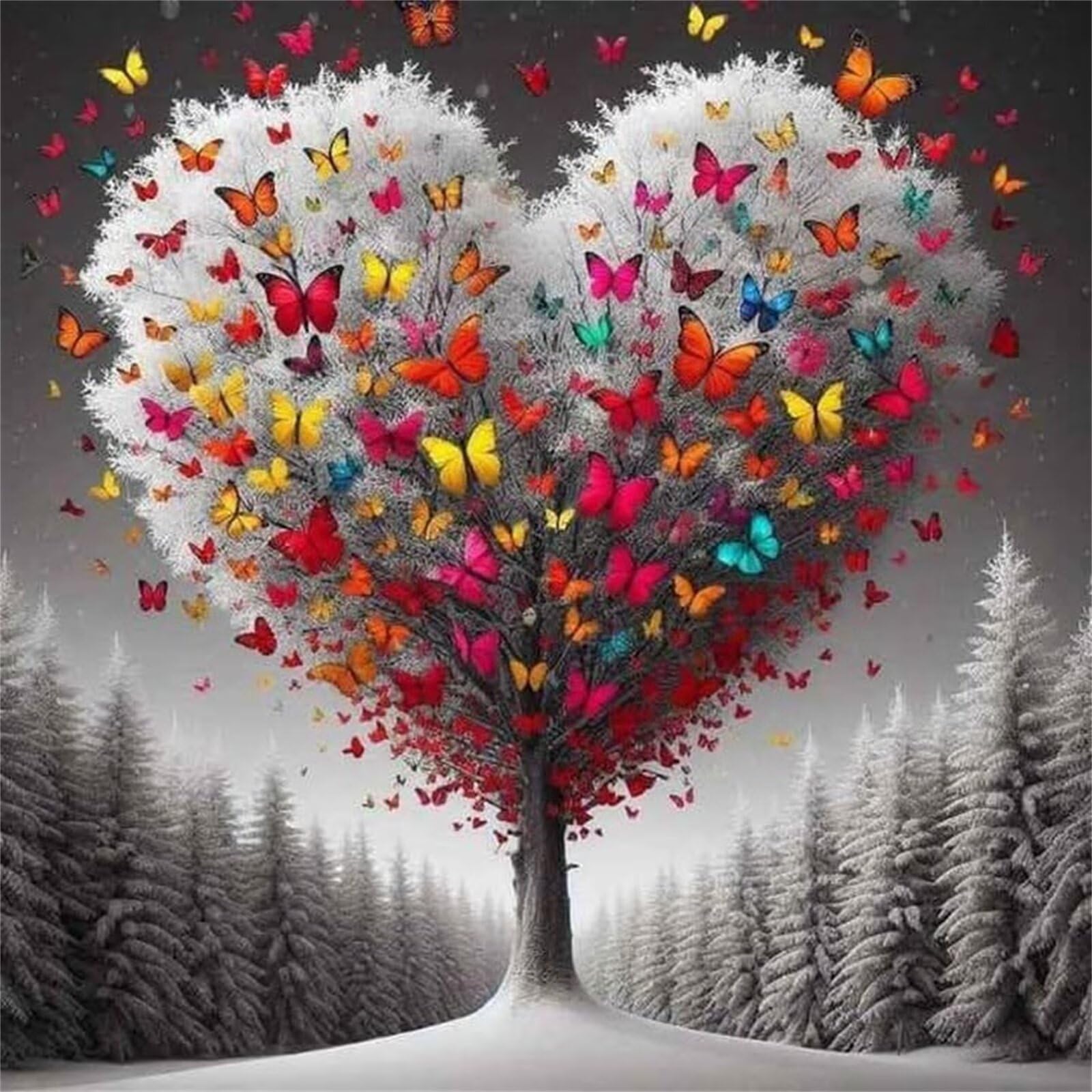 5D Fai Da Te Diamond Art Painting Kit Completo,Farfalla dell'albero che dona Adulti Diamond Painting Strass Kit per Pittura Diamante Punto Croce Ricamo Painting Casa Parete Decorazioni,tonda 95x95cm