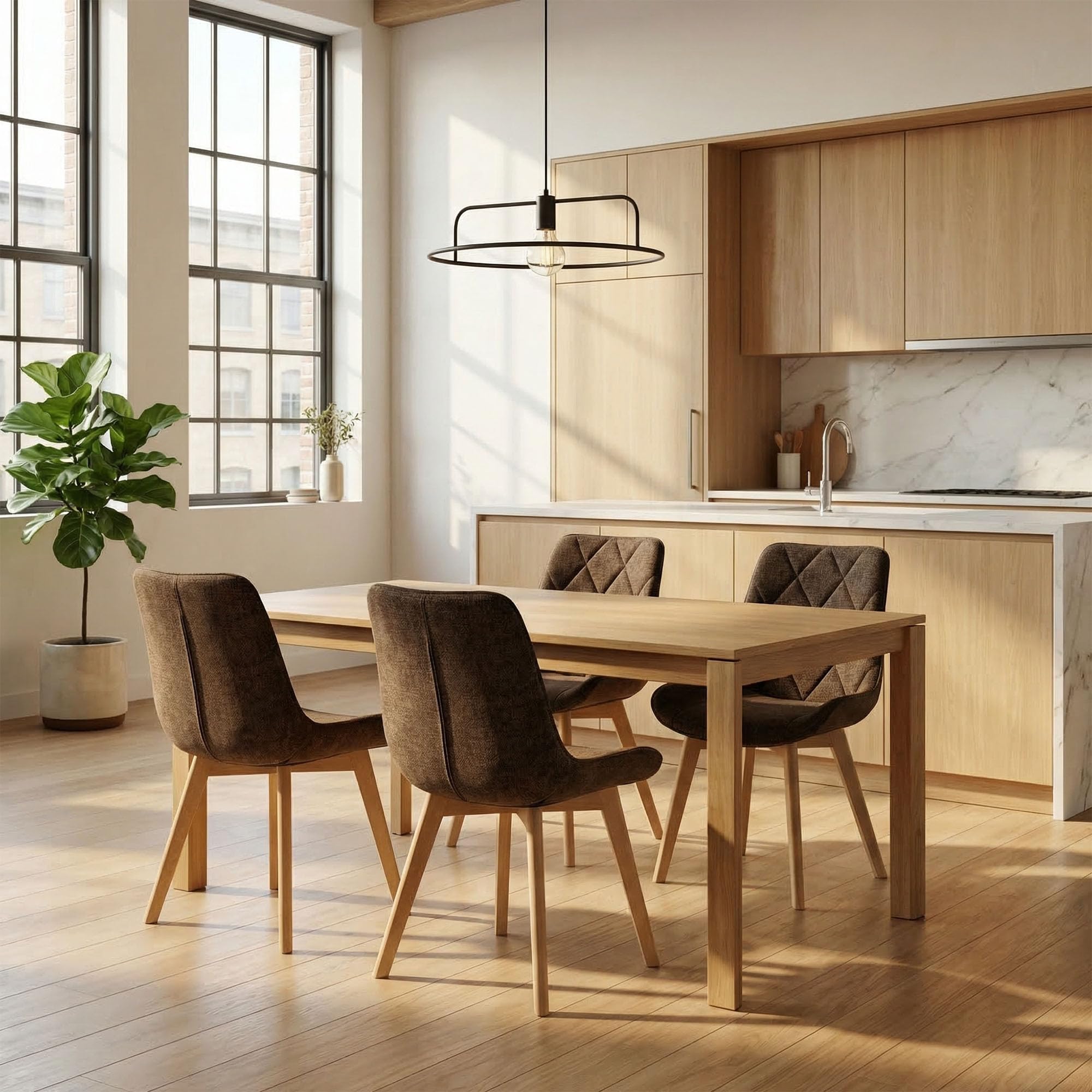 Juego de 4 sillas de Comedor tapizadas de Lino con Patas de Madera Maciza, sillas de Cocina para Sala de Estar, Oficina, recepción, Dormitorio, Color marrón