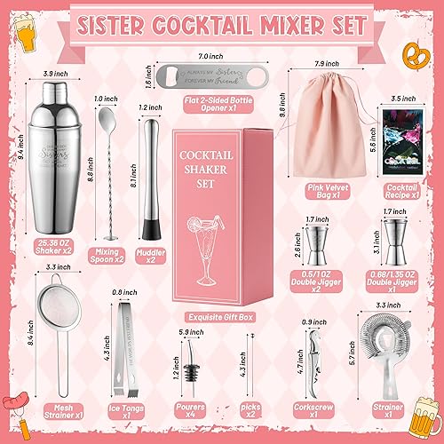 Miniatura 2 de R HORSE Juego de coctelera de 19 piezas, kit de barman portátil, idea de cumpleaños, regalo para hermanas, cocteleras profesionales, juego de cóctel