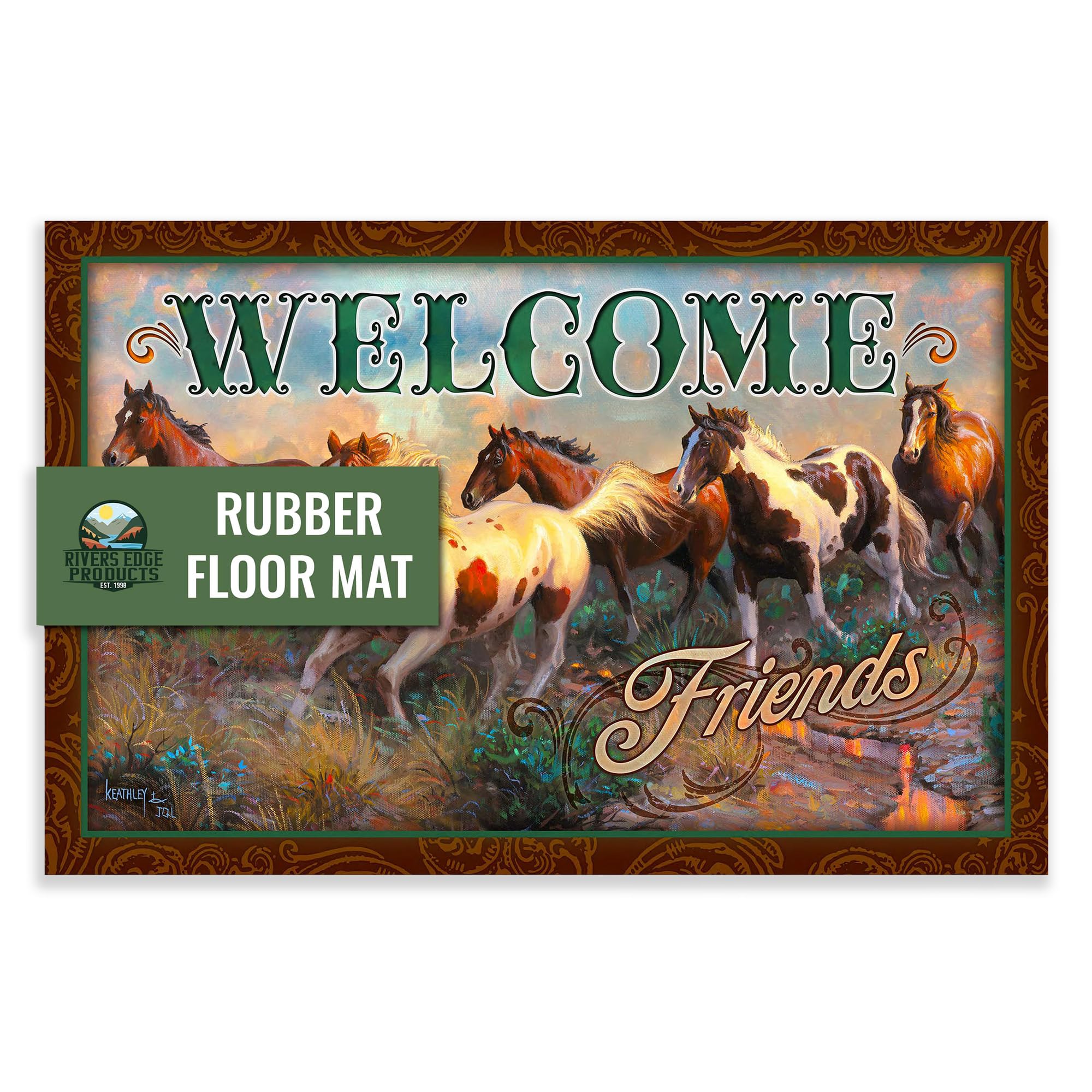 Rivers Edge Products Rubber Door Mat, 26" x 17" Anti-Slip Indoor or Outdoor Rug, All Weather Welcome Mat for Front Door, House Entryway, Patio, or Garage, Welcome Horse