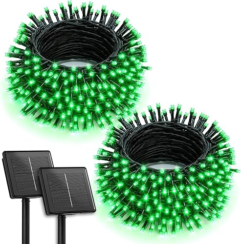 Brightown - Paquete de 2 guirnaldas solares navideñas para exterior, 144 pies en total, 400 LED impermeables con 8 modos y encendidoapagado