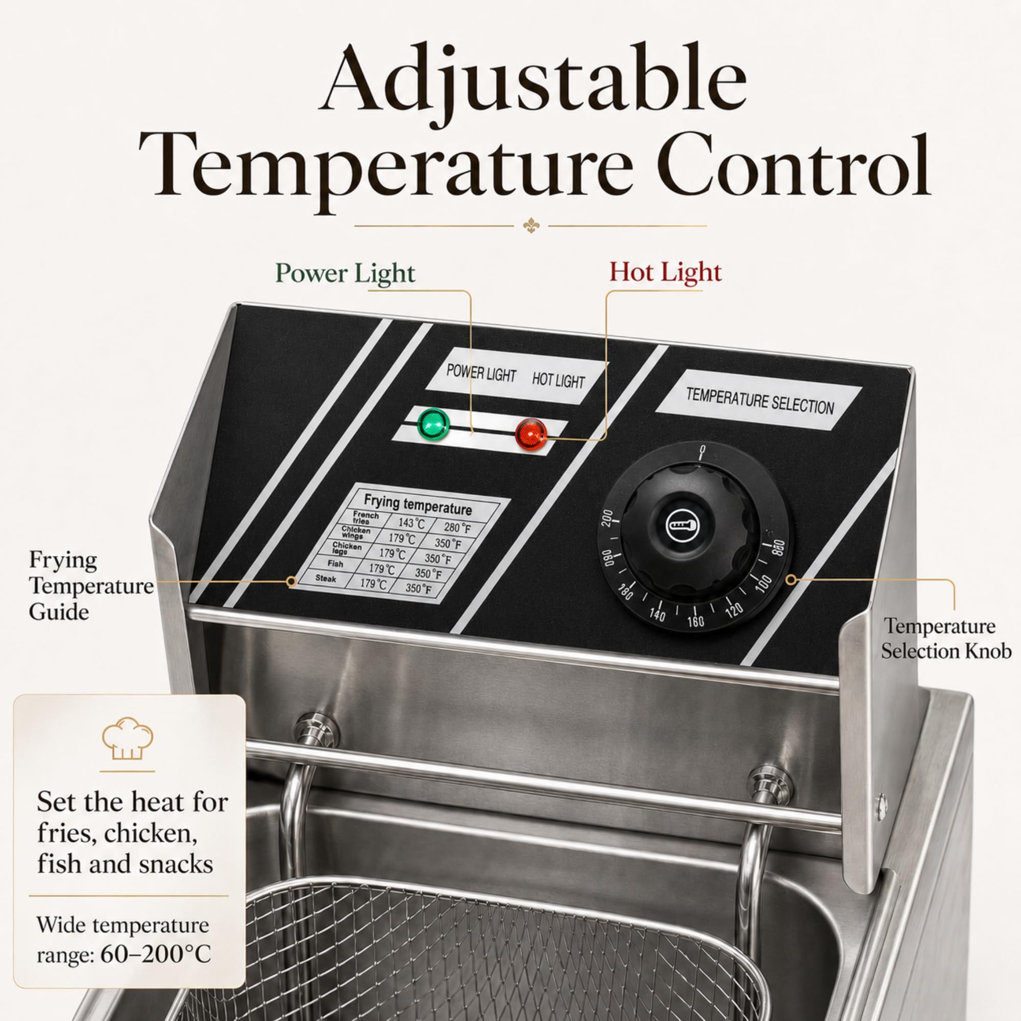 MAGIC SELECT Freidora Eléctrica Profesional 6L, Acero Inoxidable | Freidora de Aceite con Cesta Extraíble. Temperatura Regulable, Gran Capacidad para Bar, Restaurante y Hostelería