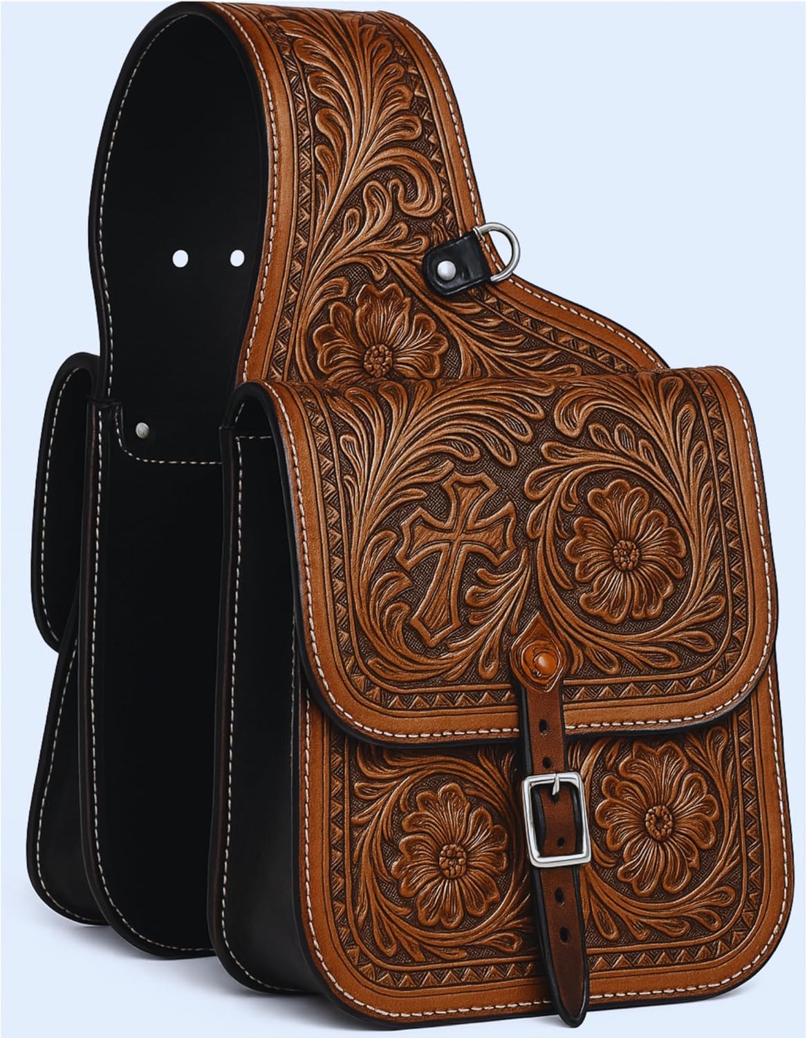 Alice International Premium Equestrian Saddle Bag – Stylish and Functional Organize Your Gear in Style Horse Saddle Bag Tooled Carved Pack Equipment Size: 10” L x 10” W x 3 ½” D inches M26