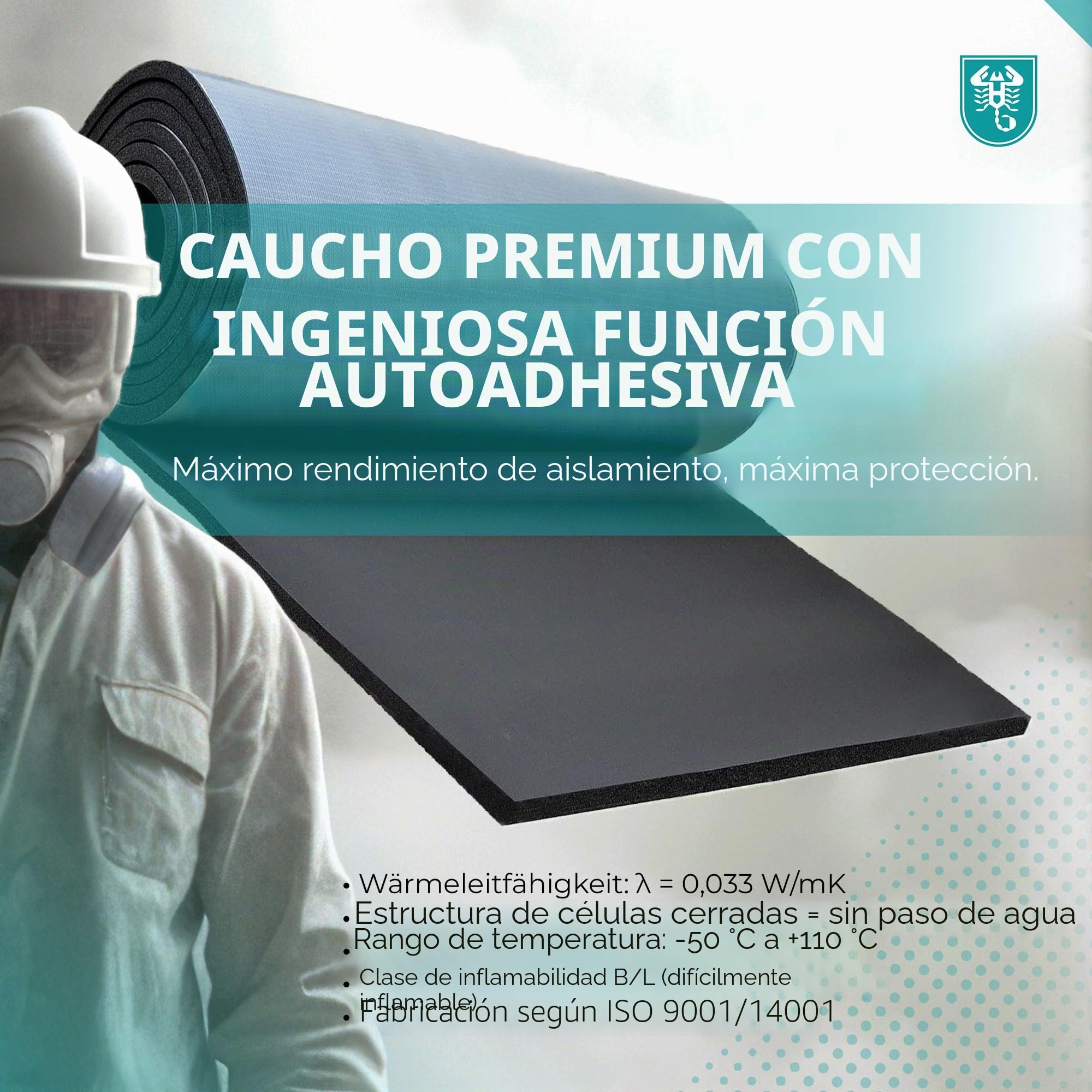 Armaflex® Armacell® Láminas de goma Home originales autoadhesivas (grosor de aislamiento: 19 mm, 1000 x 6000 mm = 6 m²) + guantes rojos + Cordón Scorprotect®