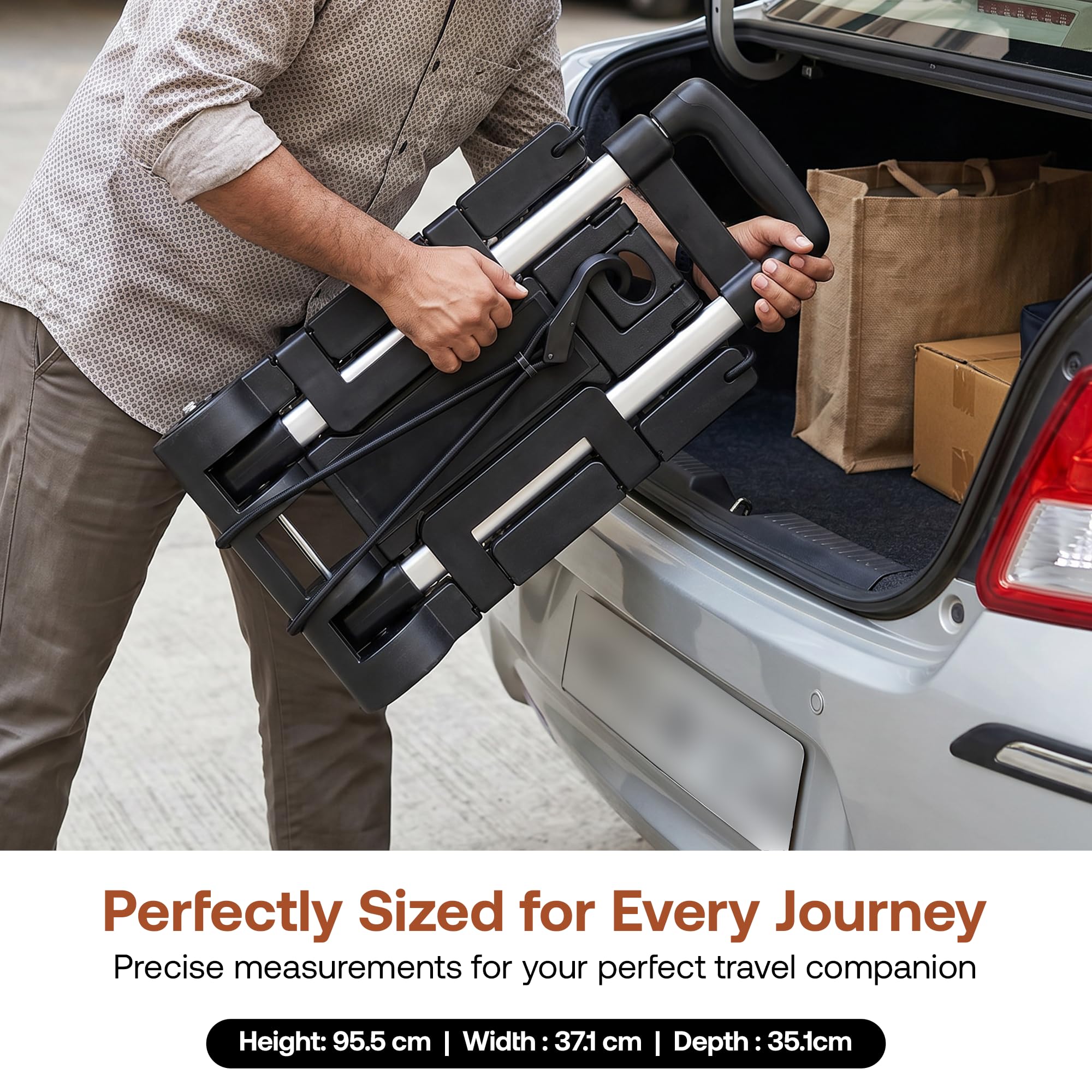 BonKaso 35kg Folding Hand Truck with Telescopic Fiber Rod | 2-Wheel Collapsible Trolley with Expandable Chassis | Lightweight Foldable Luggage Cart for Travel Office Home Use (Silver) 2