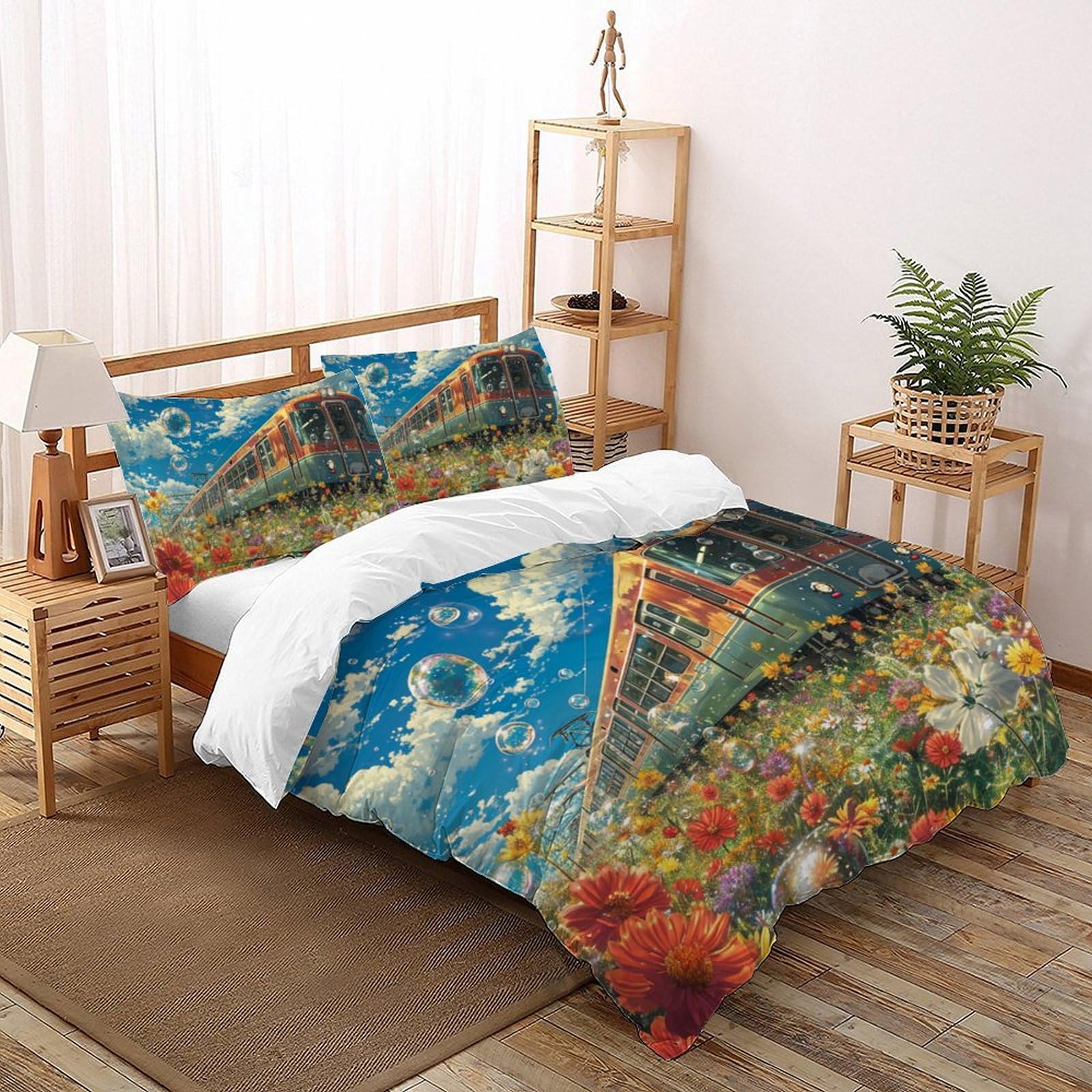Housse de couette train en microfibre douce et confortable, parure de lit imprimée premium