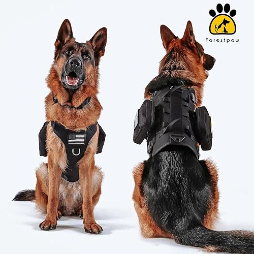 Miniatura 7 de Forestpaw Arnés táctico para perro clip de correa frontal sin tirones chaleco de servicio ajustable con mochila resistente para perros medianos y