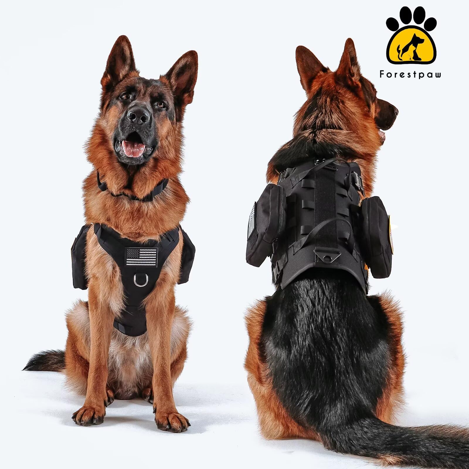 Forestpaw Dog Harness Medium Sized,Tactical Dog Harness with Handle,No Pull Military Style Service Dog Vest with Pockets Adjustable for Medium Dogs,Black,Chest 19.5-41.5" - image 7