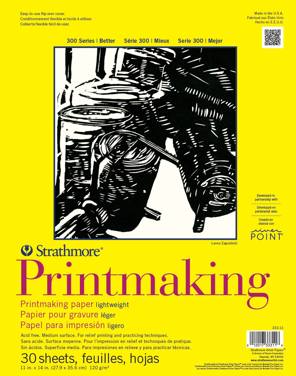Strathmore White Pro-Art Printmaking Paper Pad 11-Inch X 14-Inch, 30 Sheets,