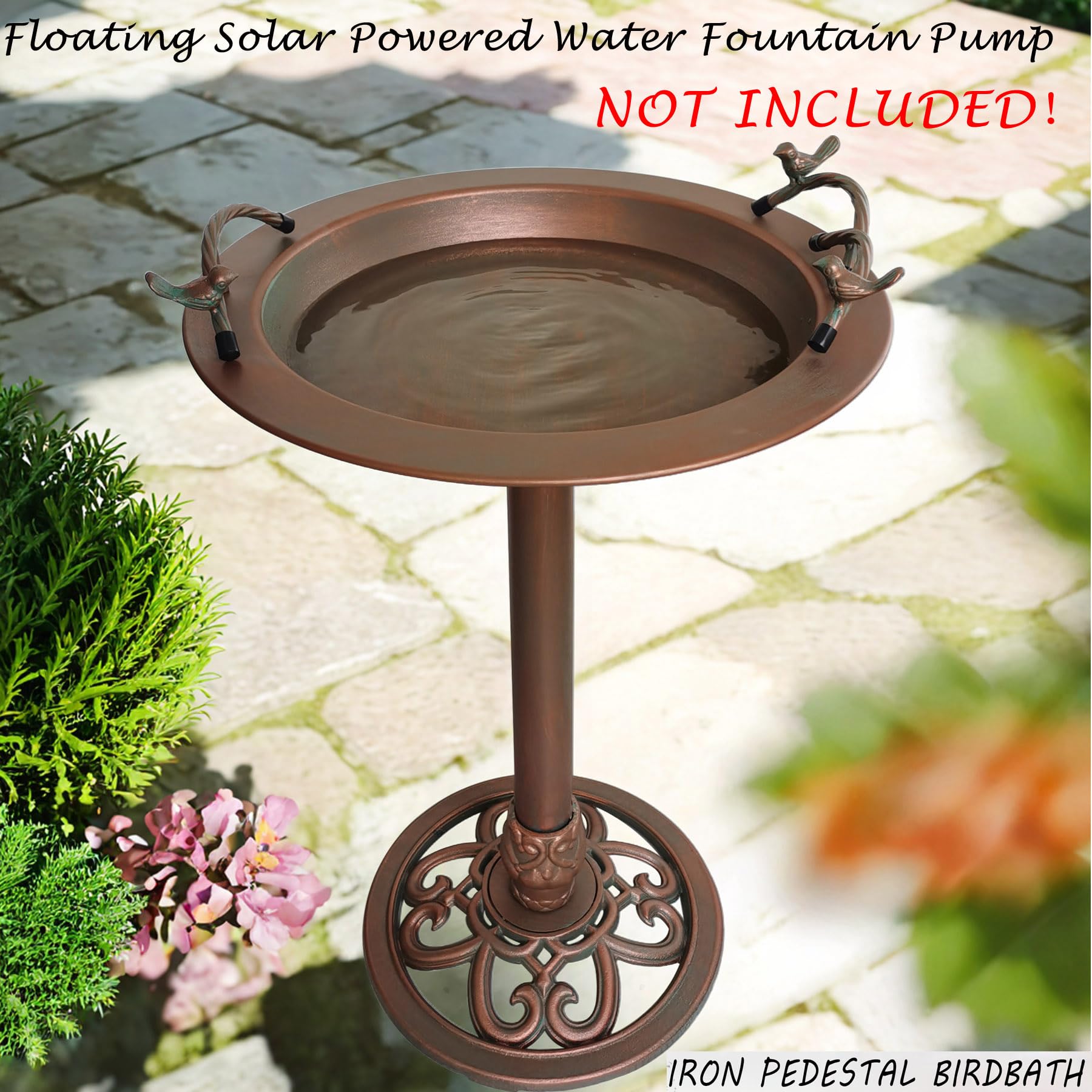 BSTGIFTS Vogeltränke aus Metall – Gusseisen-Vogeltränke 72,4 cm hoch, Vogeltränke für Wasserbrunnen, Vogelfutterschale für Hof, Terrasse, Rasen-Dekor (Brunnenpumpe nicht im Lieferumfang enthalten)