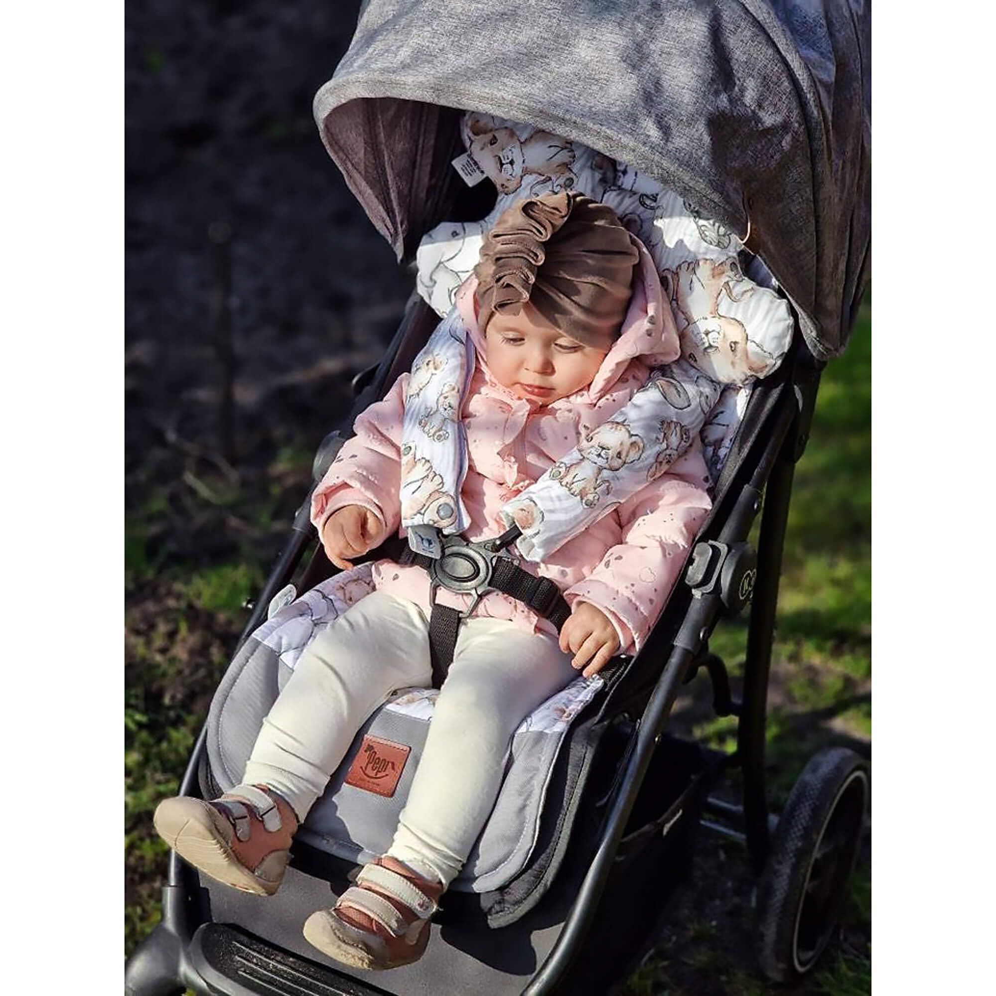 Pepi Double-Sided Pushchair Seat Cover 33 x 85 cm, Seat Cover Buggy 100% Cotton, Pram Insert 6 Holes for Seat Belts - Image 3