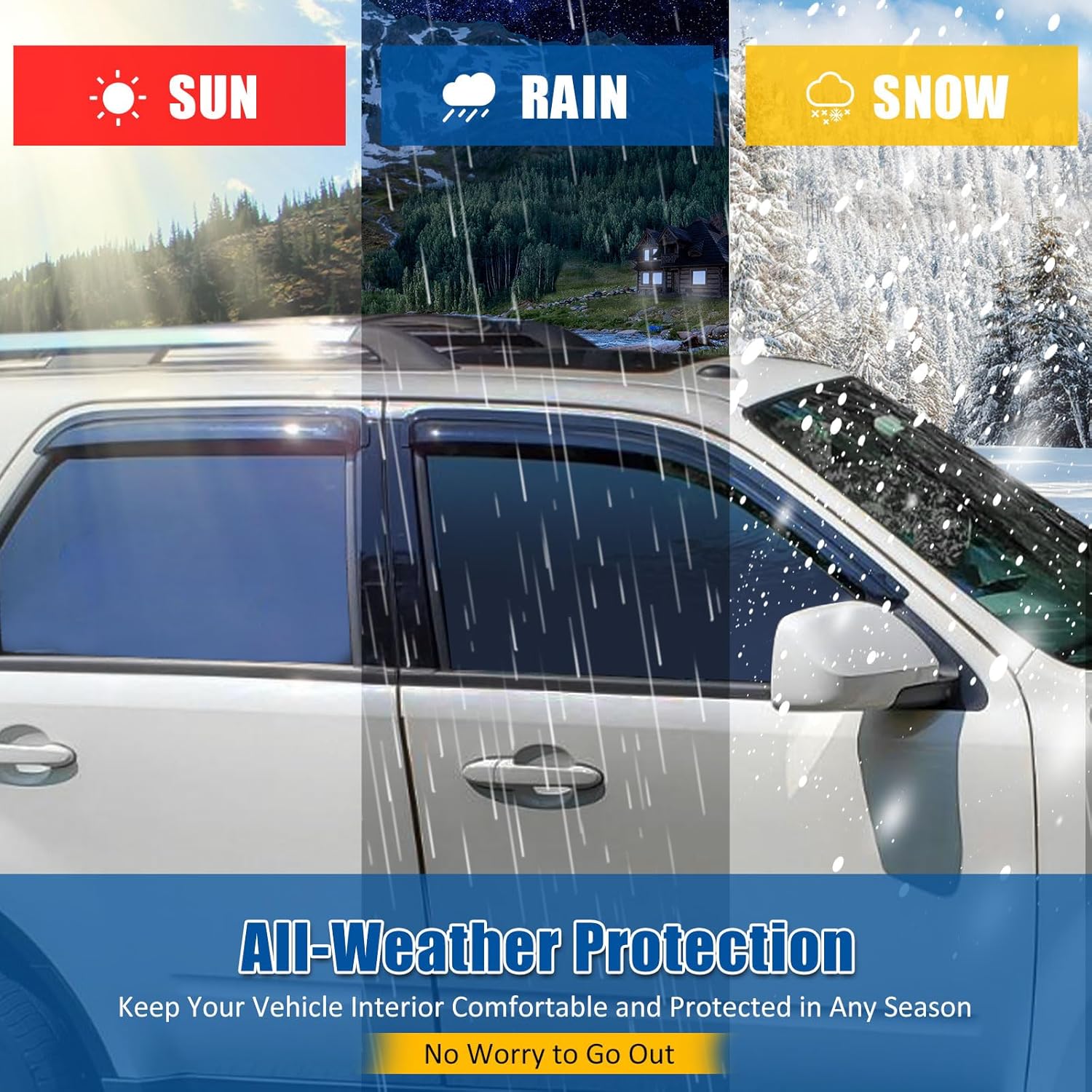 FREEMOTOR802 Tape-on Window Deflectors Fits 2001-2012 Ford Escape & 2008-2011 Mazda Tribute & 2005-2011 Mercury Mariner, Rain Guards Side Window Visors Wind Deflectors Smoke Tinted Acrylic 4 Pieces