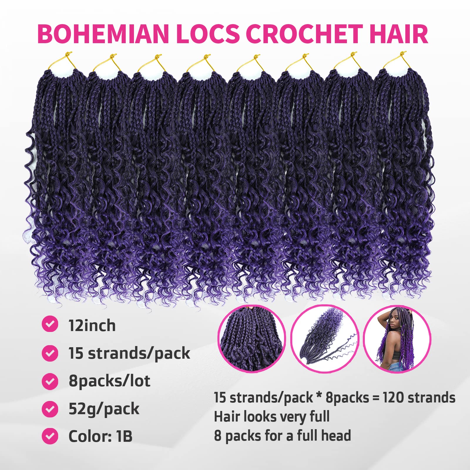 Amazon.com : Goddess Box Braids Crochet Hair Purple 8 Packs 18