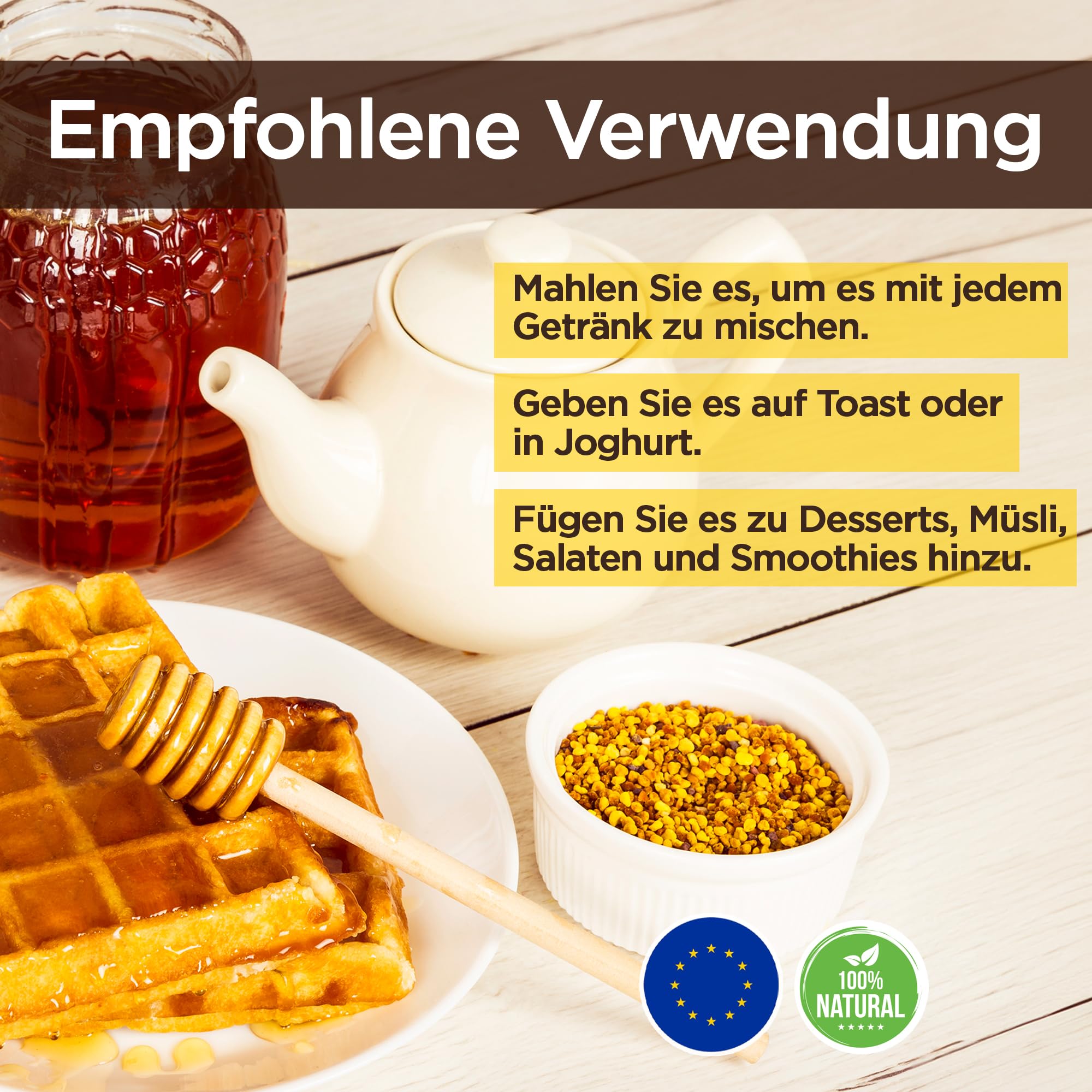 Blütenpollen (EU) 1 kg – 100% Naturprodukt. Naturreine Bienenpollen. Quelle für Proteine, sowie Aminosäuren, Lipide, Vitamine und Mineralien.