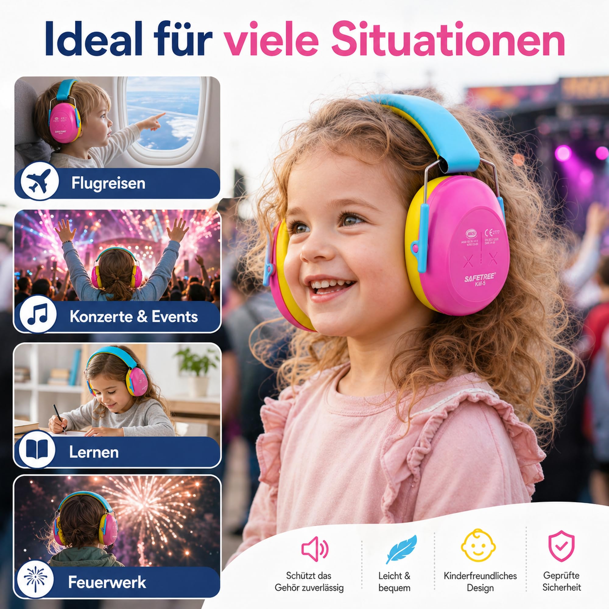 Protezione dell'udito per bambini [3-12 anni] SNR 24dB – Leggero e pieghevole per viaggi, sonno, concerti, fuochi d'artificio, autismo