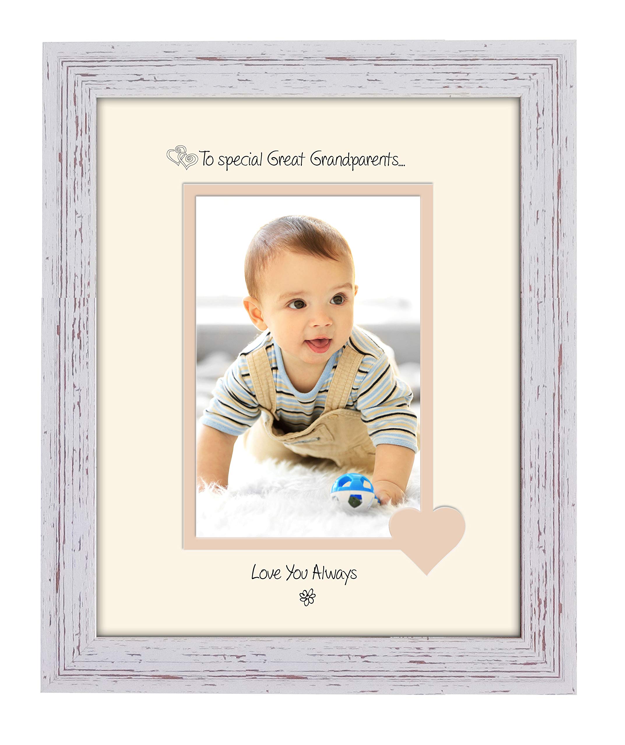 Photos In A Word Shabby Chic Frame Cream Mount Beige Inside Special Great Grandparents Photo Frame Personalised Love You Always Portrait 1081F Double Mounted Quality Gift (Shabby Chic Frame Cream Mount Beige Inside)