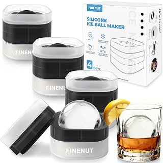 Easy Release Ice Ball Maker Mold, 4 Pack, 2.5 Inch Large Round Ice Cube Mold for Whiskey & Cocktails, Stackable Lid, Reinforced Leak-Resistant Silicone, BPA-Free - Amazon product rated Grade B