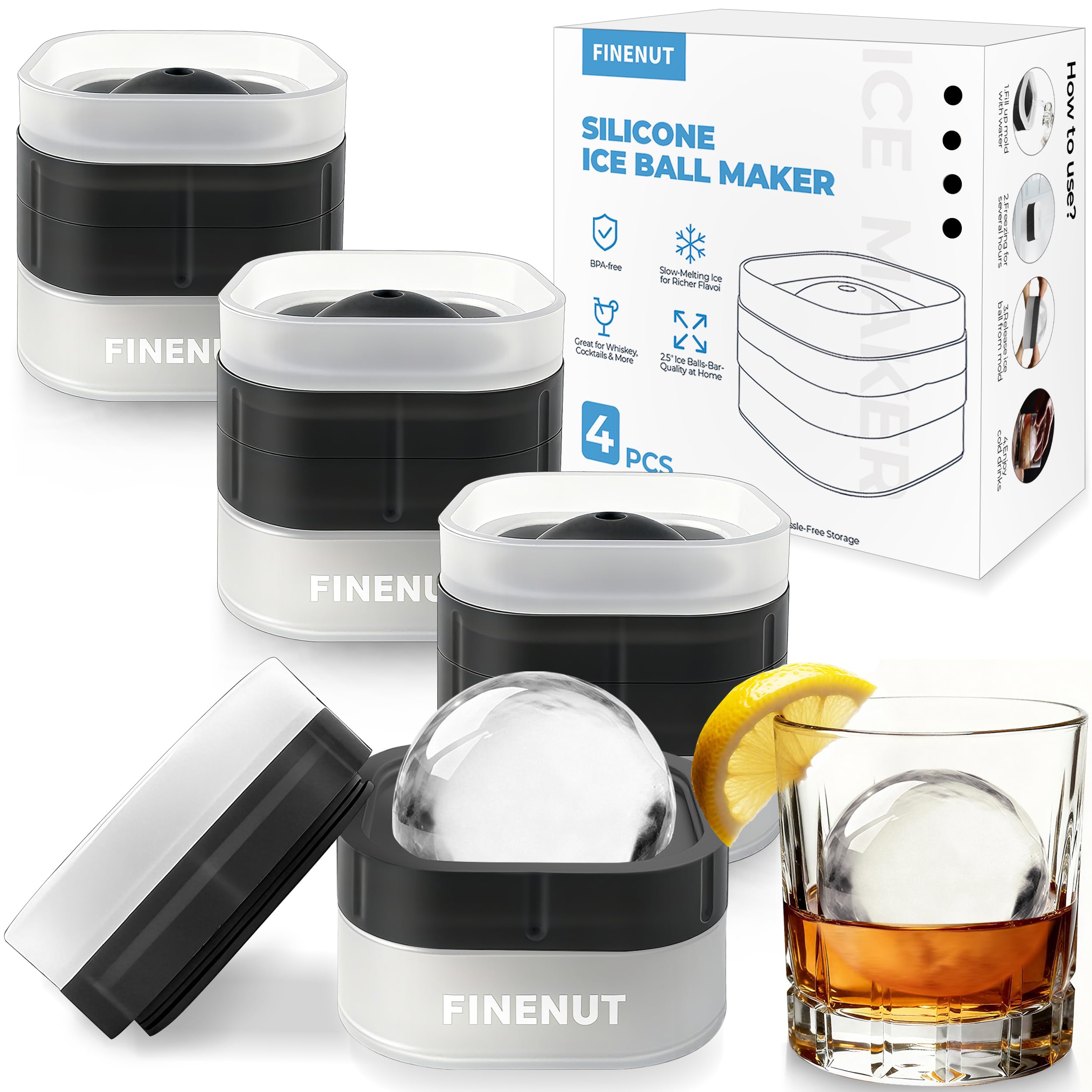FINENUT Easy Release Ice Ball Maker Mold