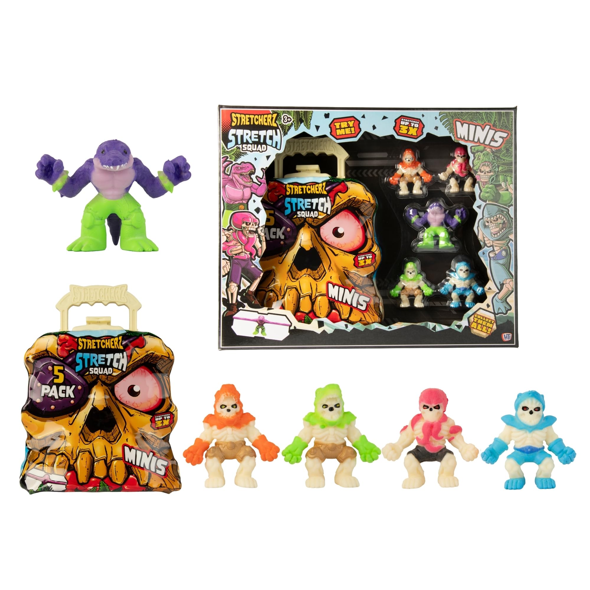 HTI Stretcherz Play Case With 5 Mini Stretch Toys for Kids, Vibrant Colors, H25cm x W7cm x D19cm