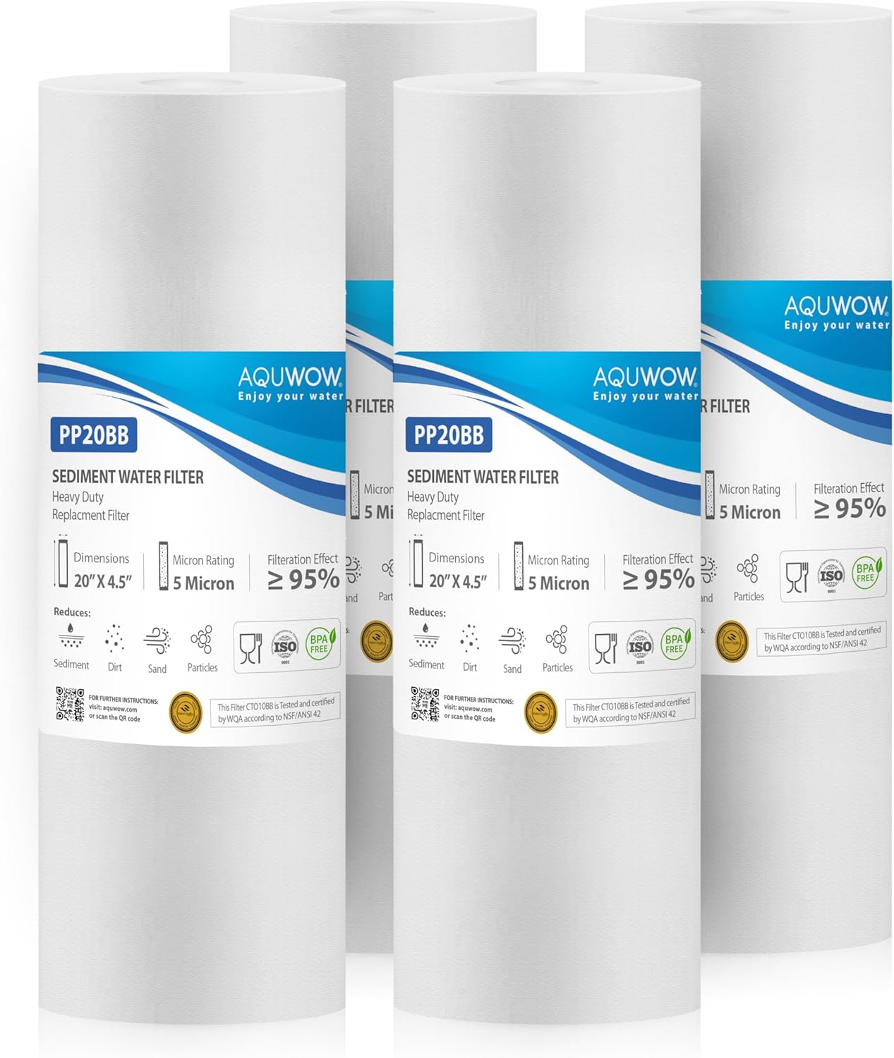 PP10BB 5 Micron 4.5" x 10" Filter Set – Sediment Replacement Cartridges for Whole House Water Filtration Systems, Universal Standard PP Filters (6, 10 x 4.5)