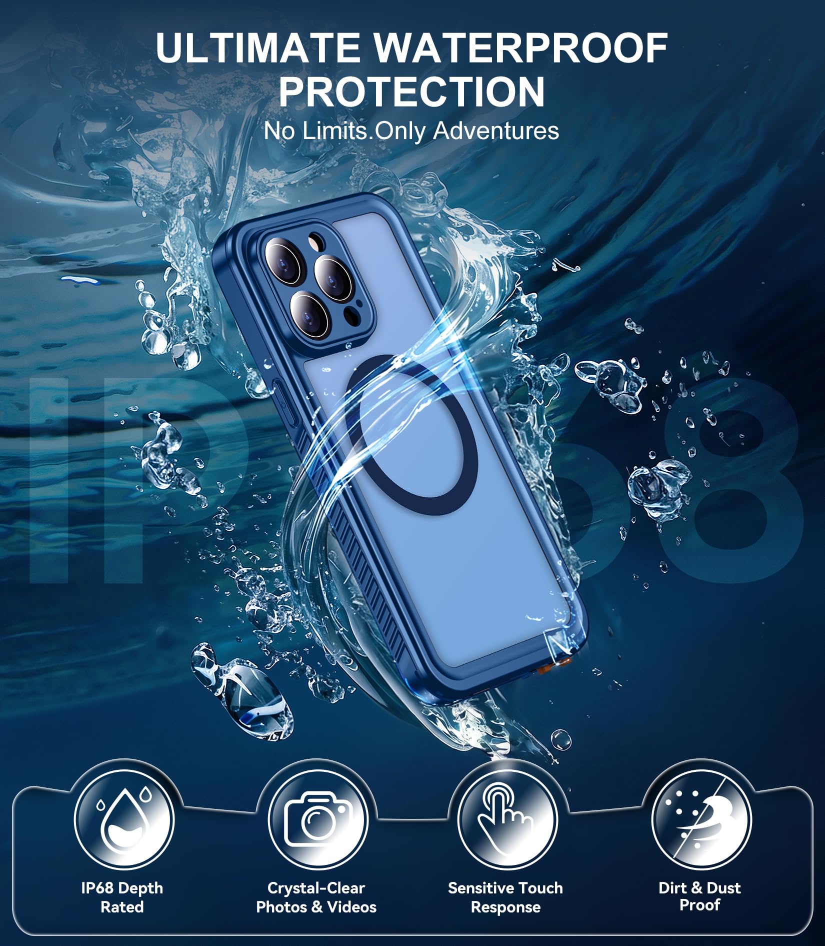 Red2Fire Compatibile con iPhone 15 Pro Max Custodia impermeabile magnetica integrata per schermo e fotocamera IP68 subacquea Full Body militare a prova di caduta antiurto traslucida opaca custodia per