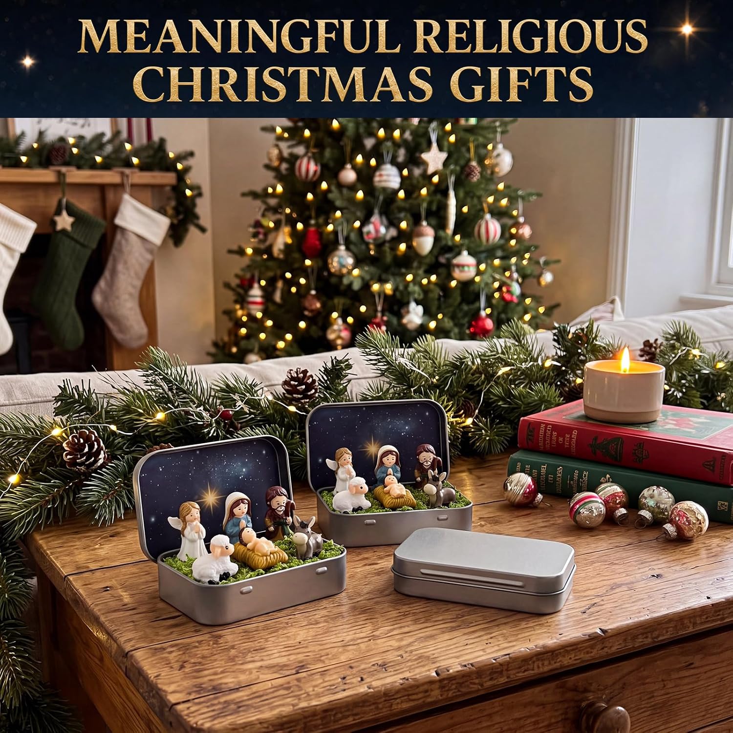 Novabright 6 Set Mini Christmas Nativity in Tin Box Portable Pocket Size