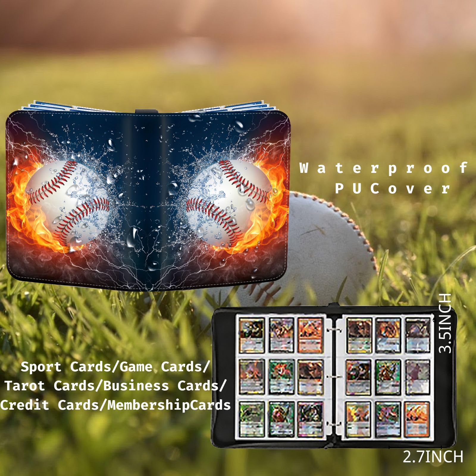 Raccoglitore per carte da baseball, 900 tasche, collezione di carte collezionabili con 50 maniche rimovibili, tasca a doppio lato, porta carte sportive in pelle PU da collezione per album di carte
