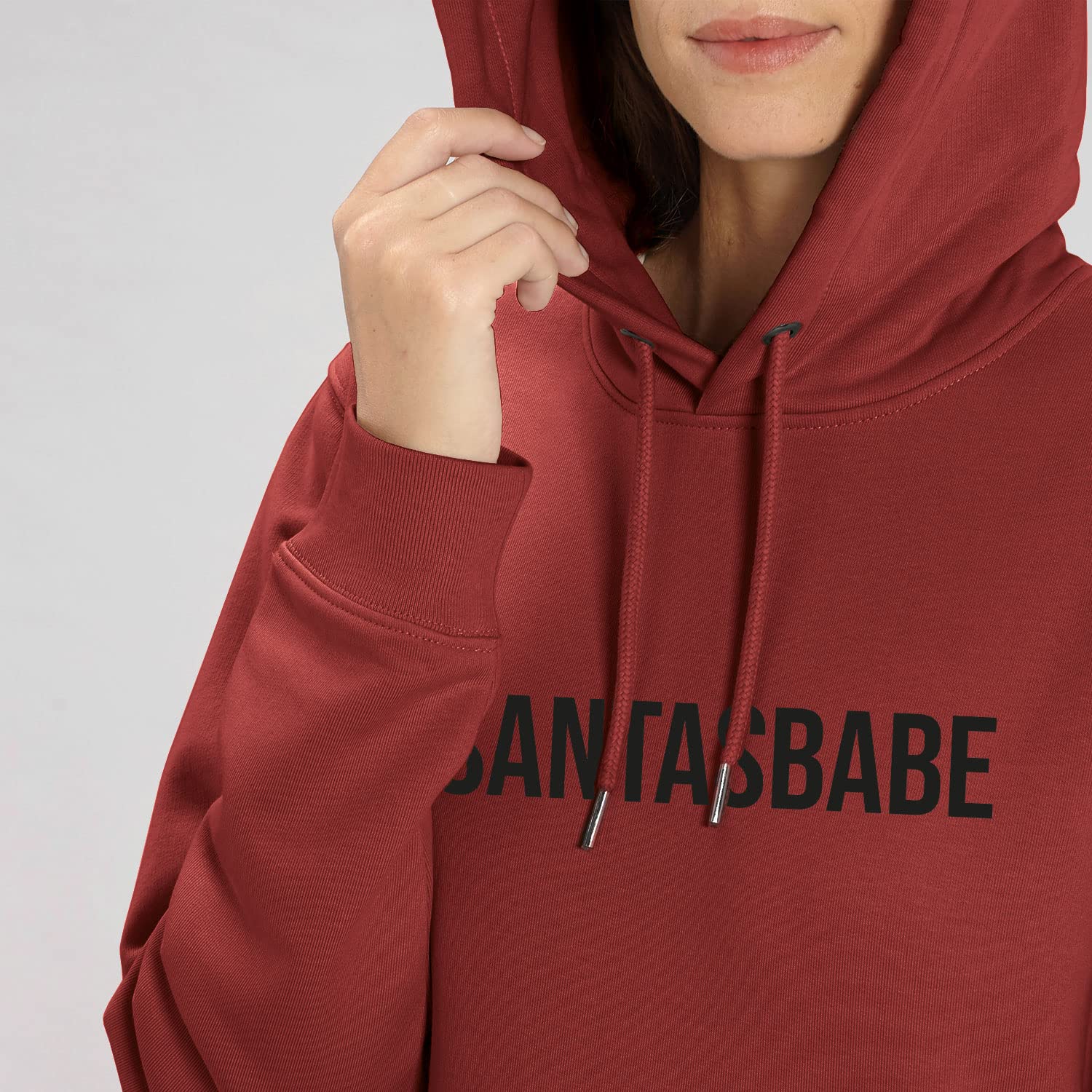 Damska bluza z kapturem Cruiser – #Santasbabe – sportowy styl uliczny z długim rękawem z bawełny organicznej na Boże Narodzenie