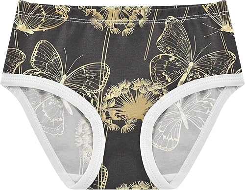 GAIGEO Gold Butterflies Dandelion Black Art Panties for Girl Toddler Underwear Floral Cotton Flower Underpants Briefs