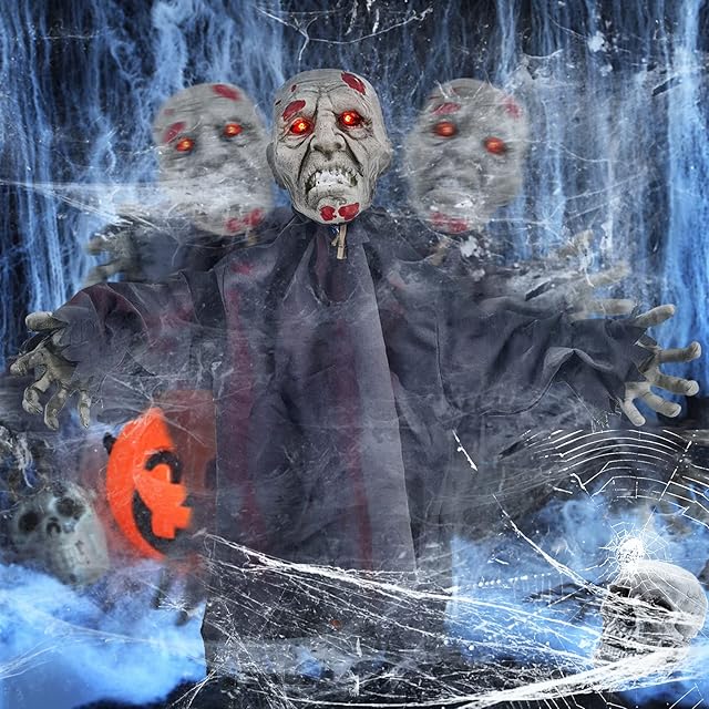 SDAOP Halloween Decorations Outdoor Zombie Groundbreaker Garden, Halloween Decor Animatronics Scary Statue Ornaments with Glowing Red Eyes, Sound, Animated Zombie Props for Graveyard, Lawn