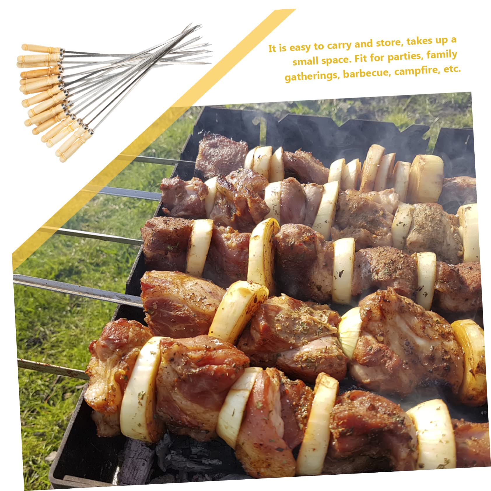 18 Spiedini in Acciaio Inox 40 Cm Manico in Legno per Barbecue da Campeggio, Accessori per Grigliare Carne, Pesce e Verdure, Set Pratico per Feste e Falò All'aperto