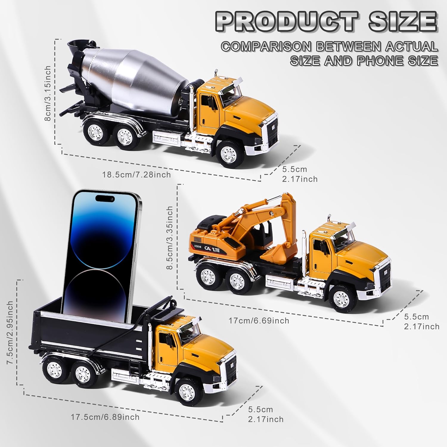 1/50 Ratio die-Casting Engineering Construction Vehicle, Dump Truck, Excavator, Mixer, Alloy Collection Model car, Boy's Door Opening Pull Back car Toy (3pcs per Set)