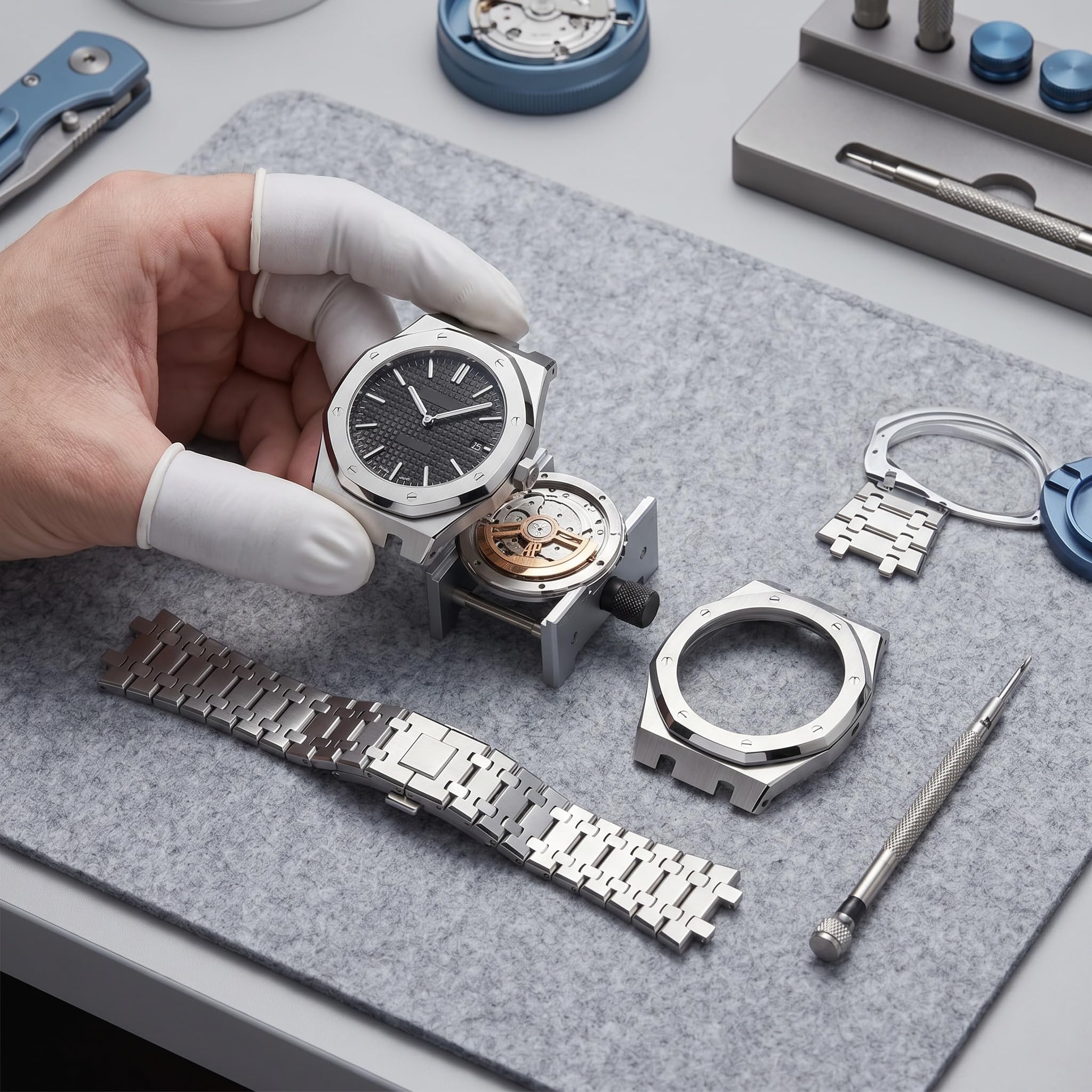 Kit di Modifica per Orologio Compatibile con S-Watch X AP Royal Pop Pocket Watch, Cassa in Acciaio Inossidabile Color Argento, Include Strumenti di Regolazione per La Silver