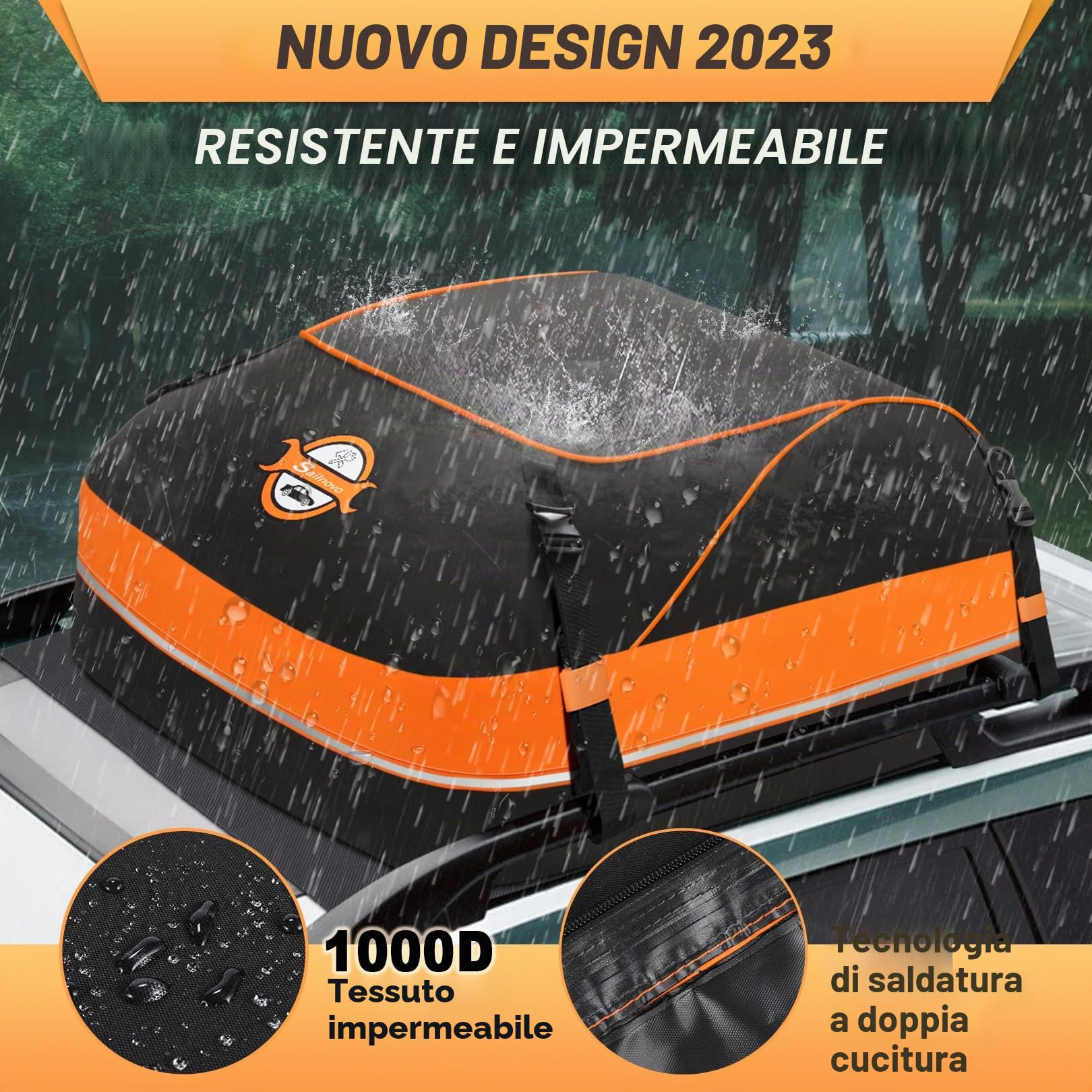 Sailnovo Portapacchi da tetto SoftShell Carrier – 15Cubic/430L impermeabile, tappetino antiscivolo, 4 ganci per porta, borsa portaoggetti per tettuccio auto