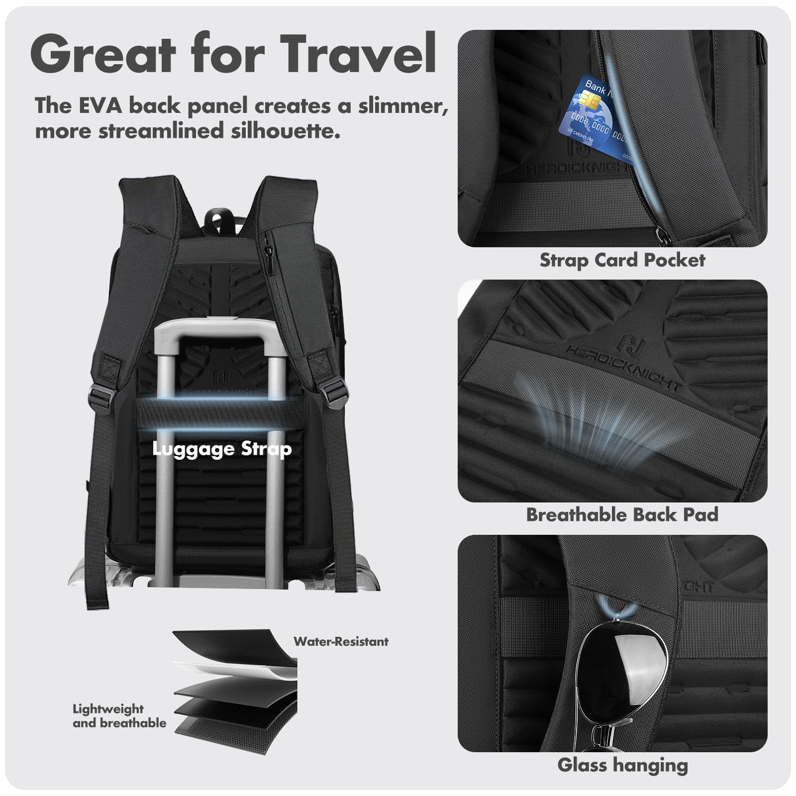 hk Zaino Porta PC 15,6 Pollici Uomo Donna con Cerniere Antifurto | Zaino Lavoro Impermeabile 25L con USB A&C, Zaino Business per Ufficio, Viaggio, Università e Cabina Aereo, Nero