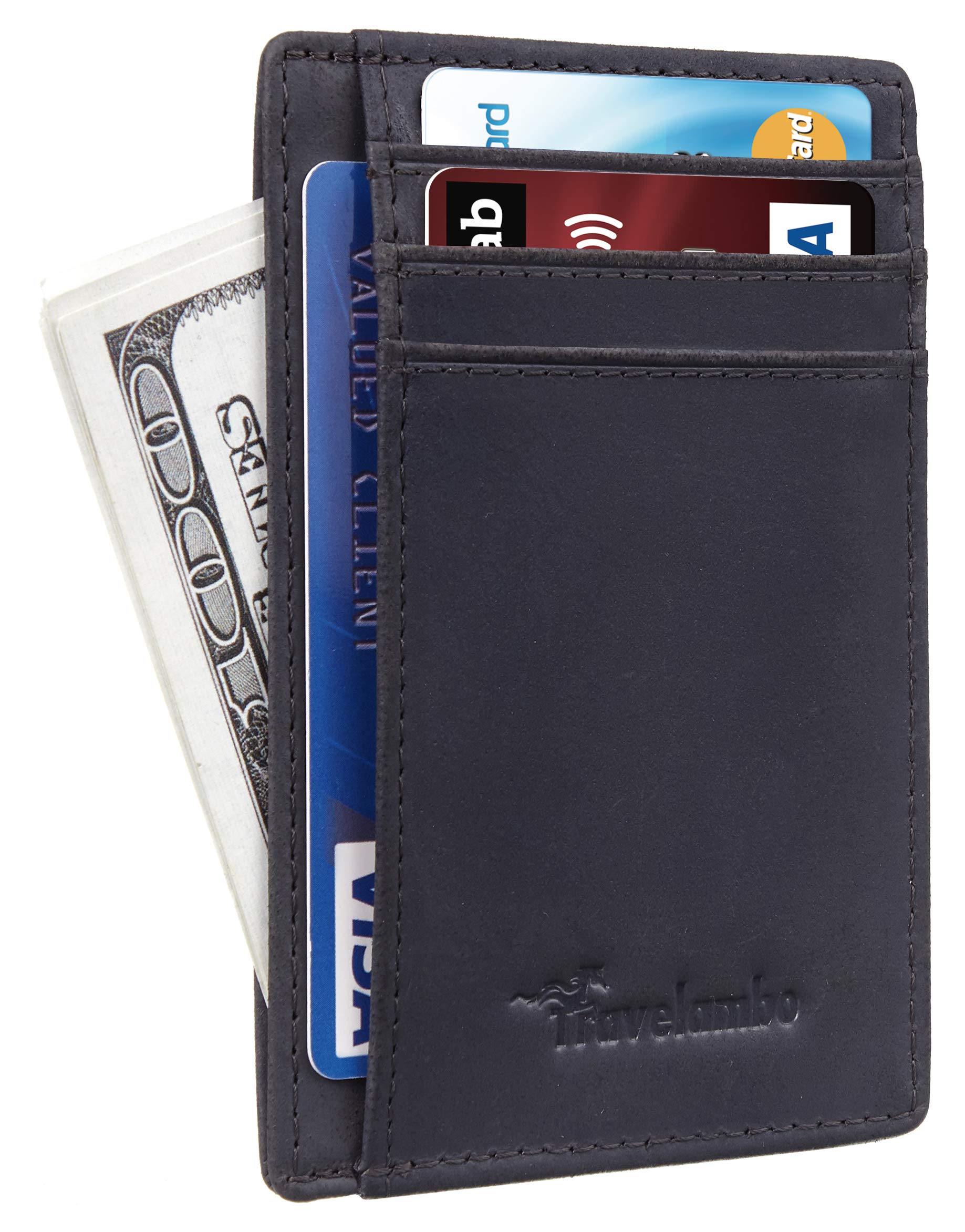 Front Pocket Minimalist Leather Slim Wallet RFID Blocking Medium Size(CH Grey Light P)