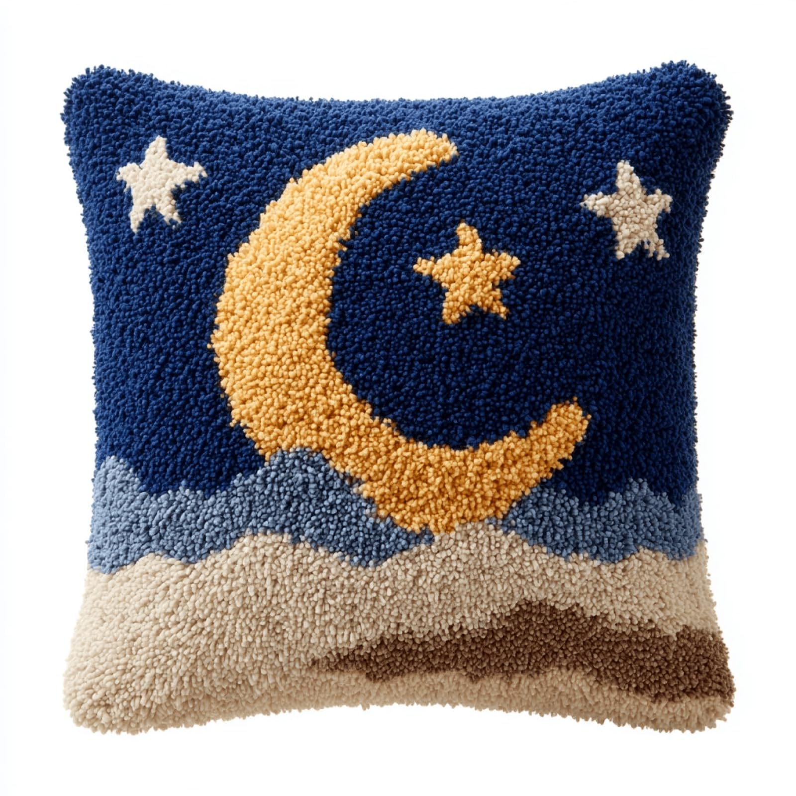 Premium Latch Hook Cushion Kit,DIY Pillow Cover Kit,43x43 cm,Stars Moon
